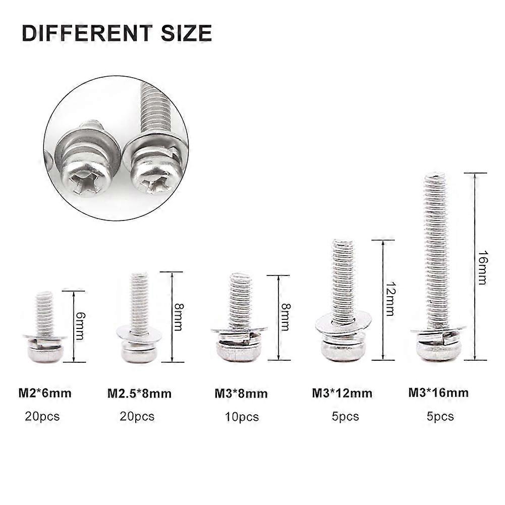 160Pcs SS304 Stainless Steel Pan Head Screws and Nuts Assortment Kit M2 M2.5 M3 M4 M5