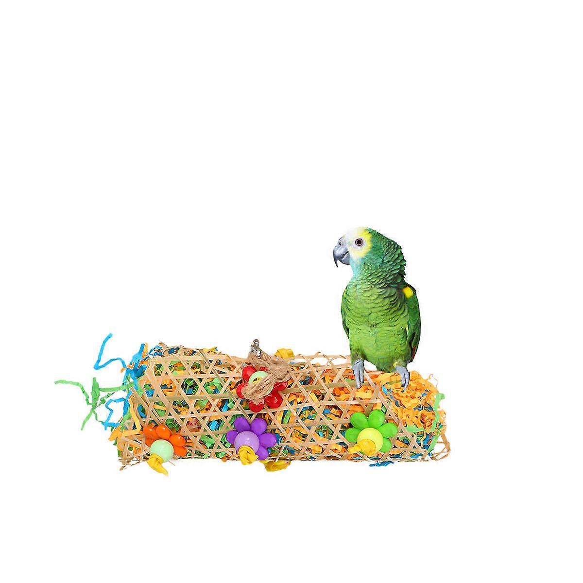 Bird Colorful Chewing Toys Attractive Rattan Balls Bamboo Nets Chew Toy Sets for Parrot Use Approx 23x10x10cm Teeth Cleaning 3Pcs