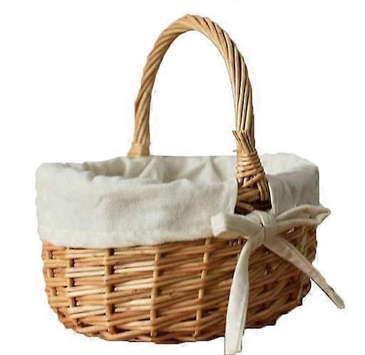 Easter Basket with Handle - Khaki Wicker Storage Basket for Children's Easter Gifts, Sweet Plates, and Eggs - One Size