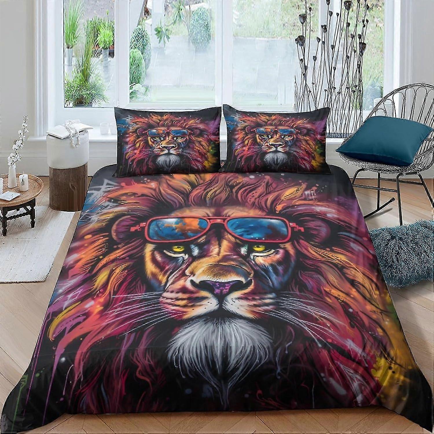 Conjunto de Capa de Edredom com Estampa Animal Capa de Edredom Capa de Edredom de Besta Impressa em 3D 3 Peças para Crianças Adolescentes Meninos Capa de Colcha com Fecho de Zíper Sof