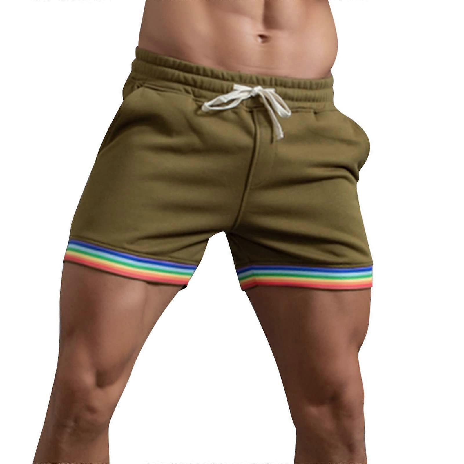Swimming Shorts Men's Summer Solid Colour Rainbow Pants Pocket Drawstring