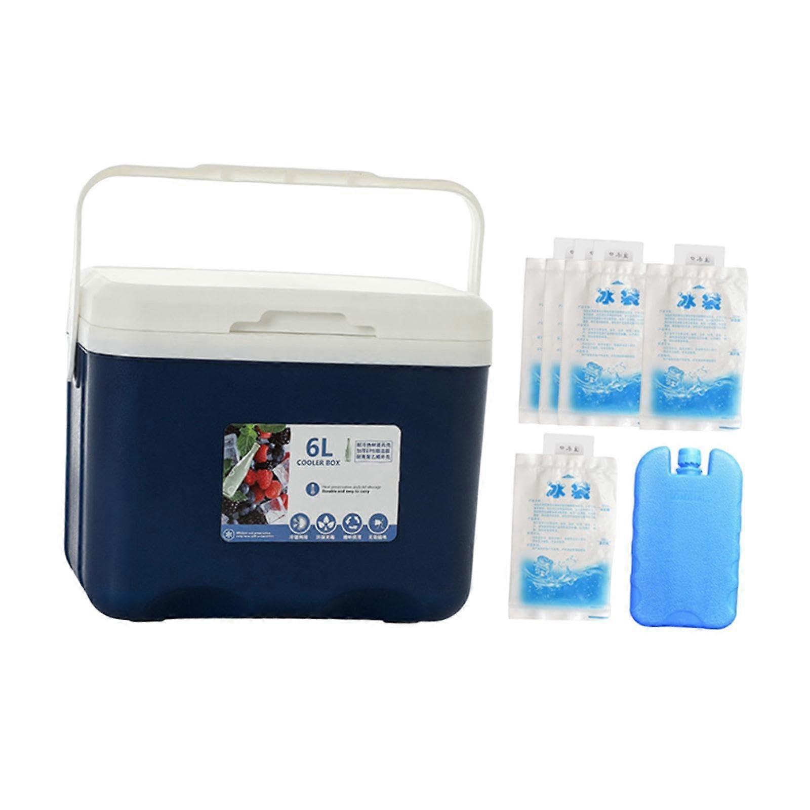 Portable Cooler Box with Handle and Ice Pack for Outdoor Activities, Kitchen, Picnic, Blue