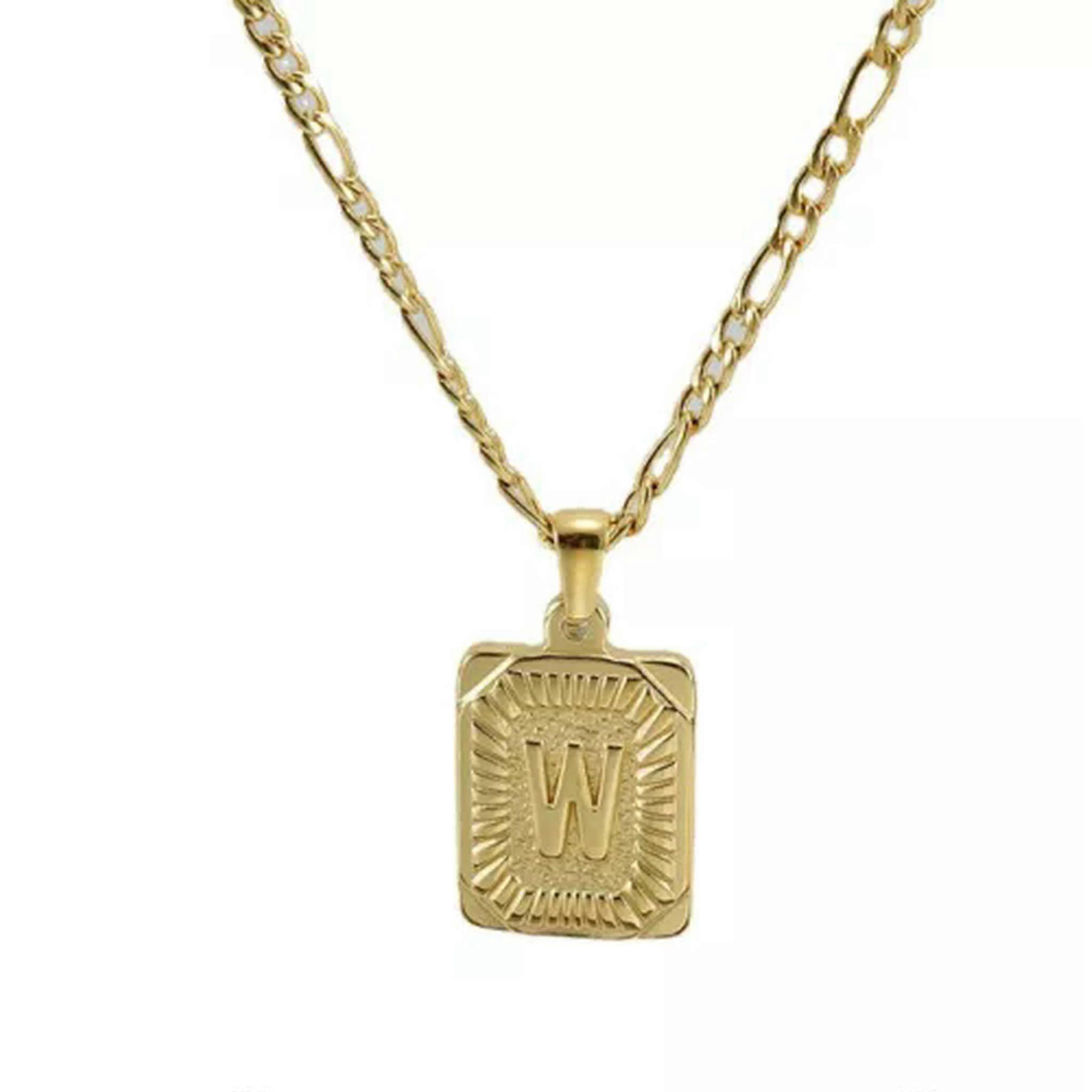 18 Karat Gold-Plated Square Figaro Necklace with AZ Initials and Custom Monogram Pendant