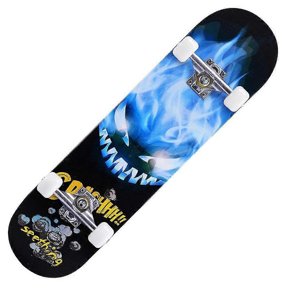 Skateboard Blue Black Children and Adults Complete Board Maple Wood Ball Bearing Cruiser 31 x 8 Inches for Beginners Teenagers'