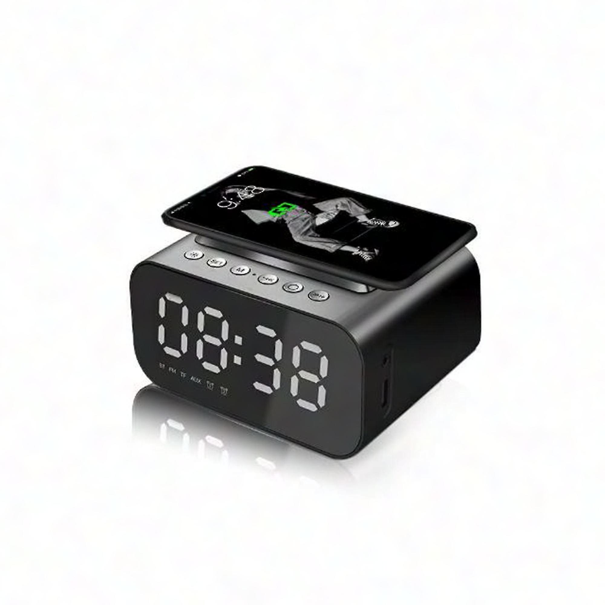 Wireless Charging Digital Alarm Clock with Bluetooth Speaker & FM Radio