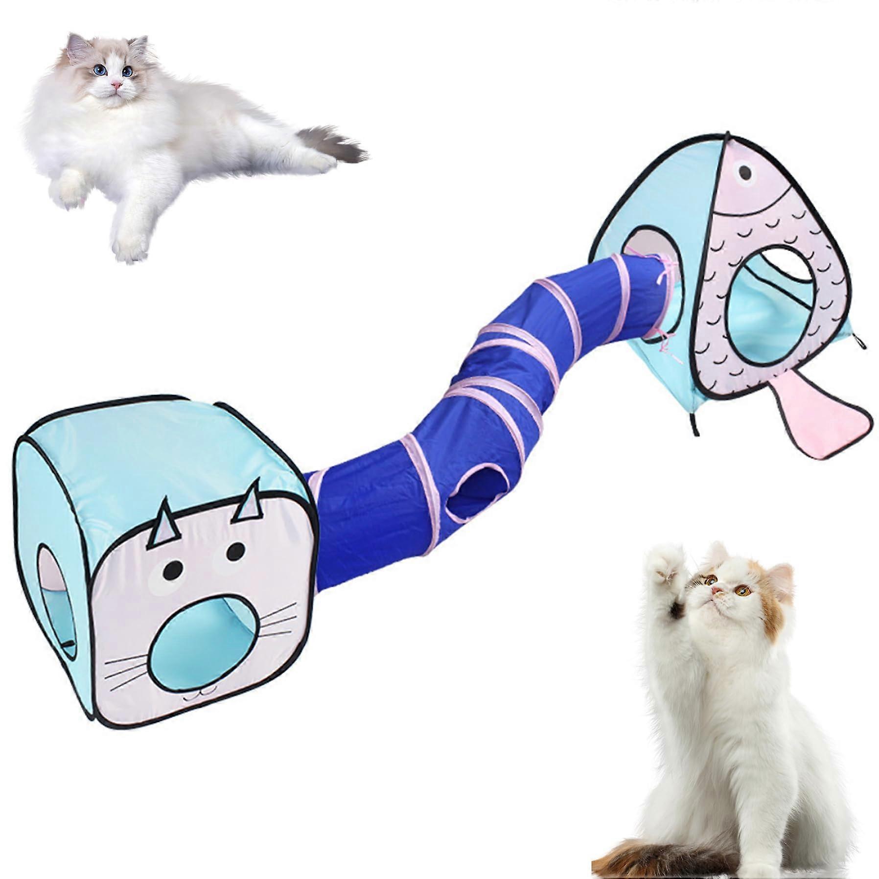 Cat Play Tunnel with Fish CatShaped Tent, Foldable Tube, Bell Ball