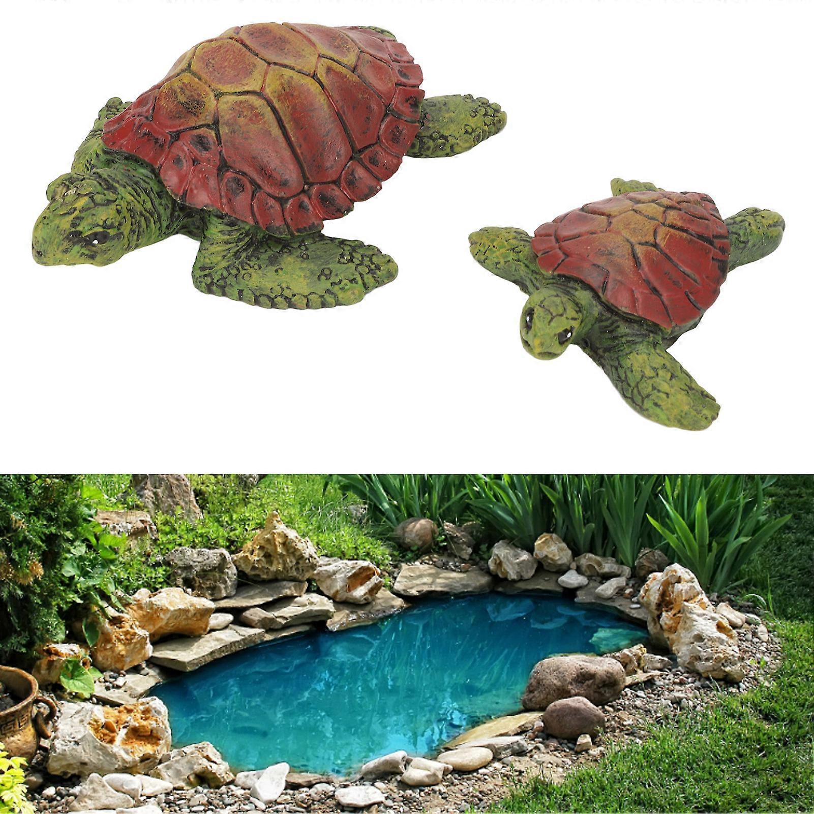 2 Pcs Turtle Statues Cute Resin UV Resistant Coating Turtle Figurine for Gardens Courtyard Decoration 