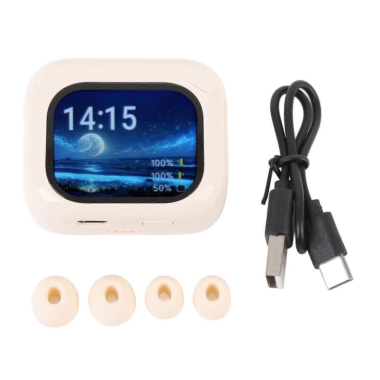 140 Language Translator Earbuds with Touchscreen Case, Bluetooth 5.4, ANC, IPX5, Beige