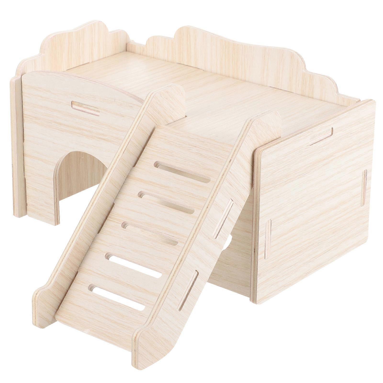 Wooden Hamster House with Climbing Ladder – Durable, Bite Resistant Hideout for Dwarf Hamsters and Gerbils – Multi Purpose DIY Pet Activity Space