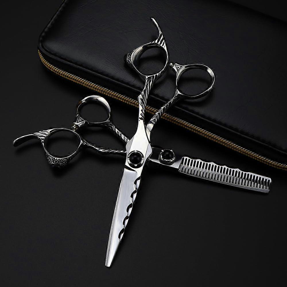 Haarschneideschere 6 Zoll Japanischer 440C Stahl Professionelle Friseurschere mit Effilierschere und Tasche Set