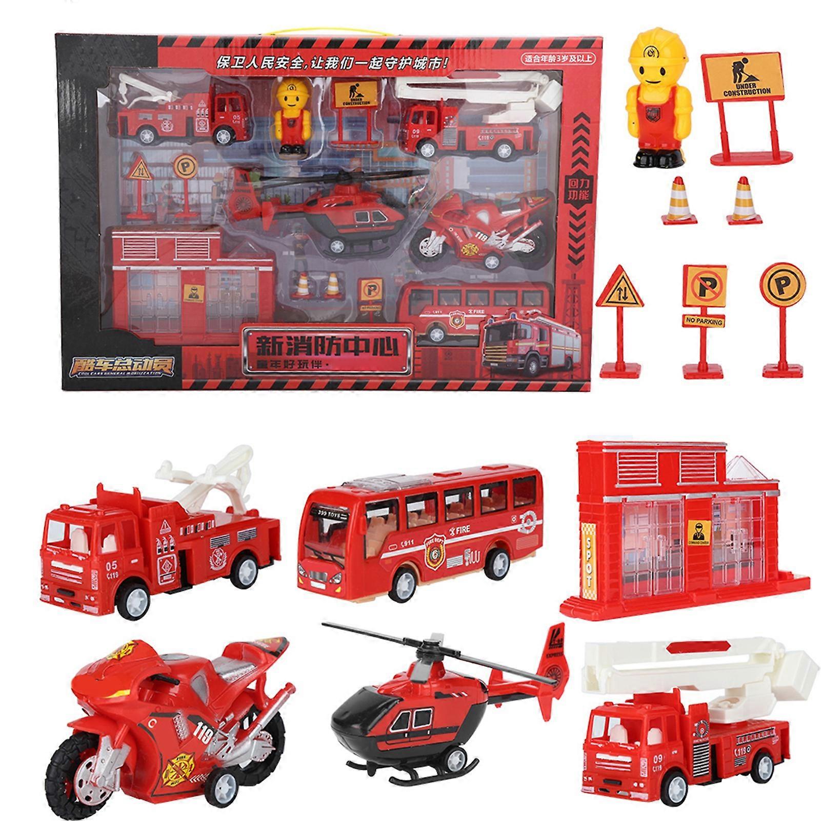 Simulation Engineering Fire Fighting Car Transportation Toy Set Kid Educational Vehicle Model