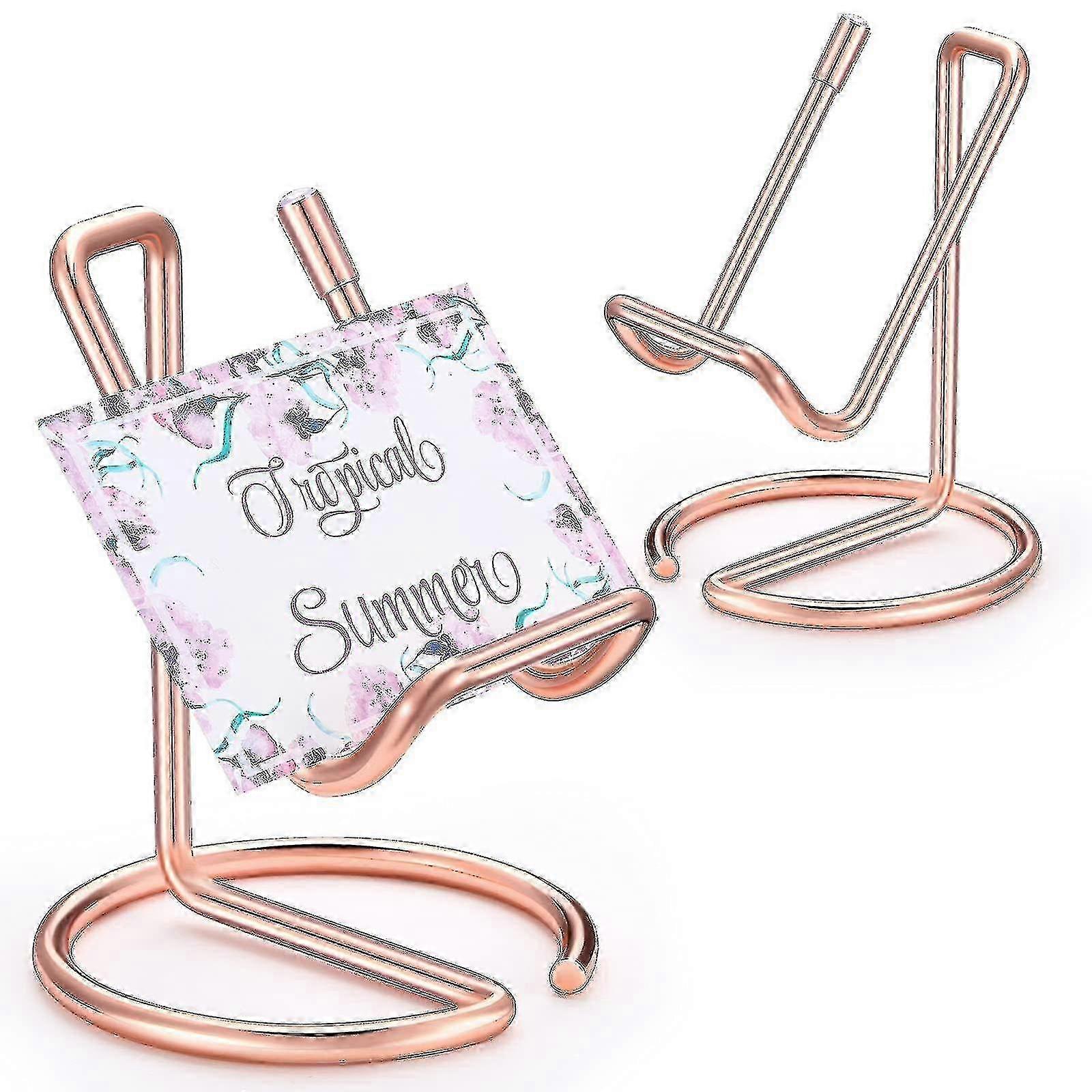 2 Pieces Metal Business Card Holder for Desk, Cell Phone Stand, Elegant Line Business Card Display Stand