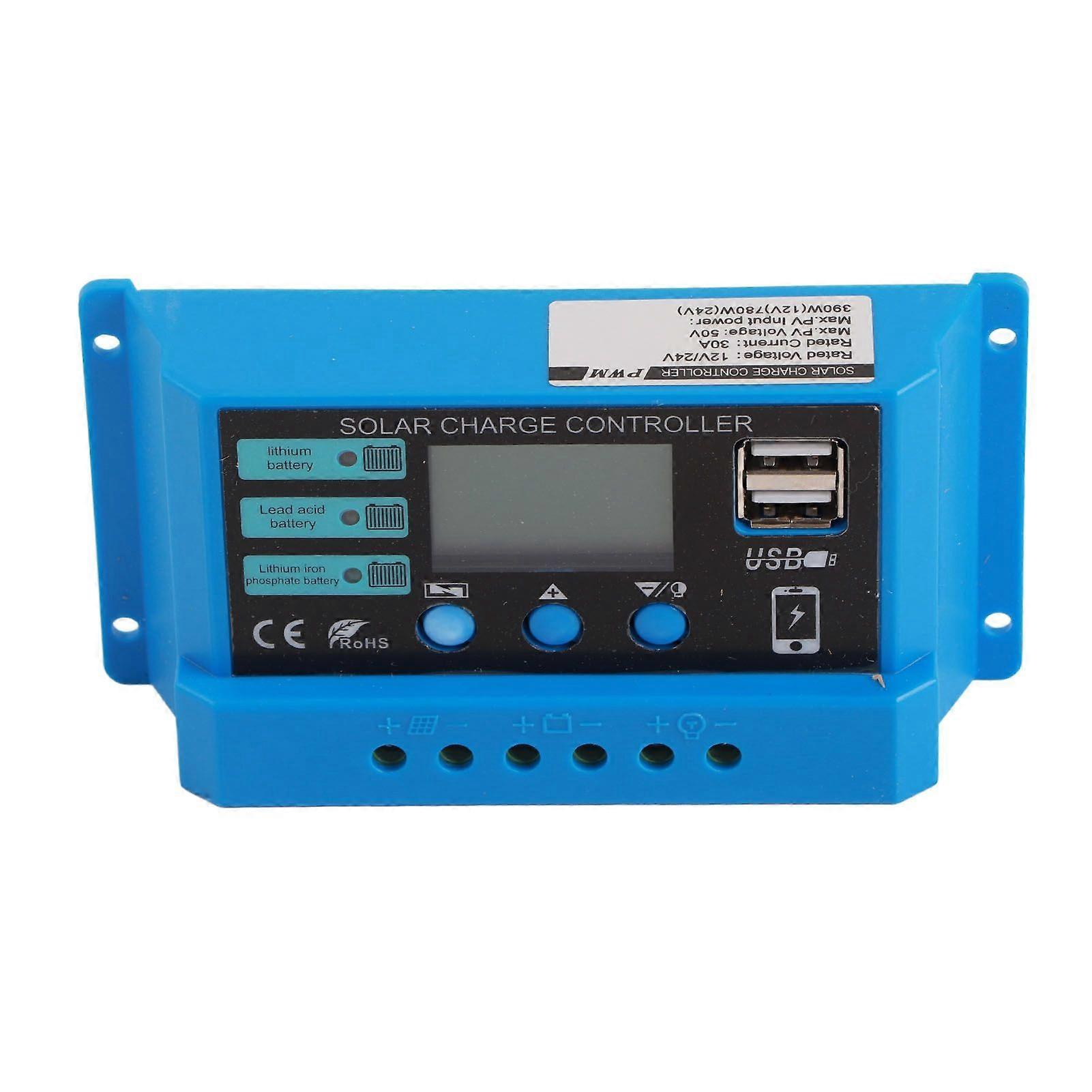 Solar Charge Controller 12V 24V Battery Solar Panel Charging Regulator for Home RV 30A YMHC