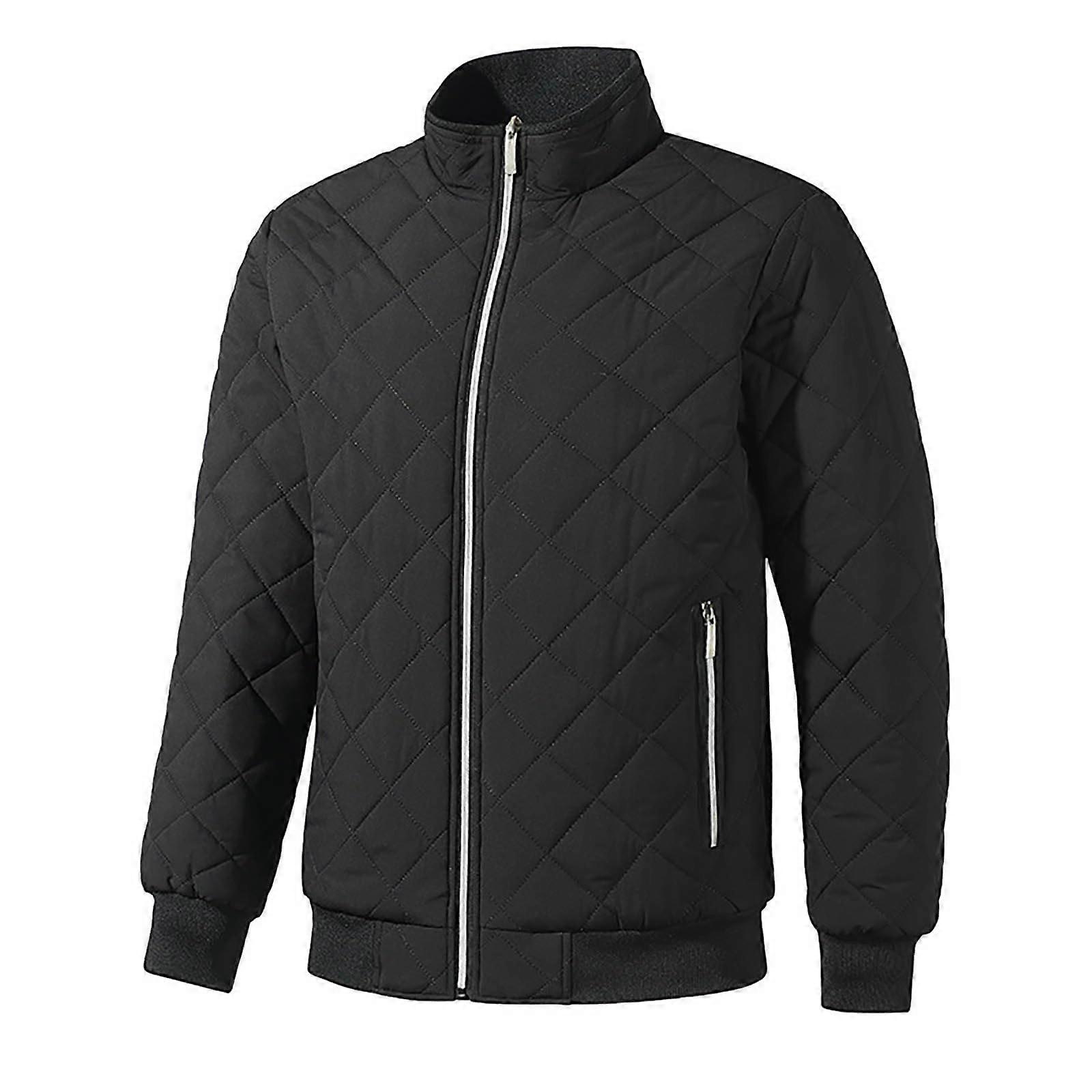 Winter Jacket Men's Lightweight Quilted Down Jacket XXL Black Waterproof Softshell Outdoor Transition Jacket with Stand-Up Collar