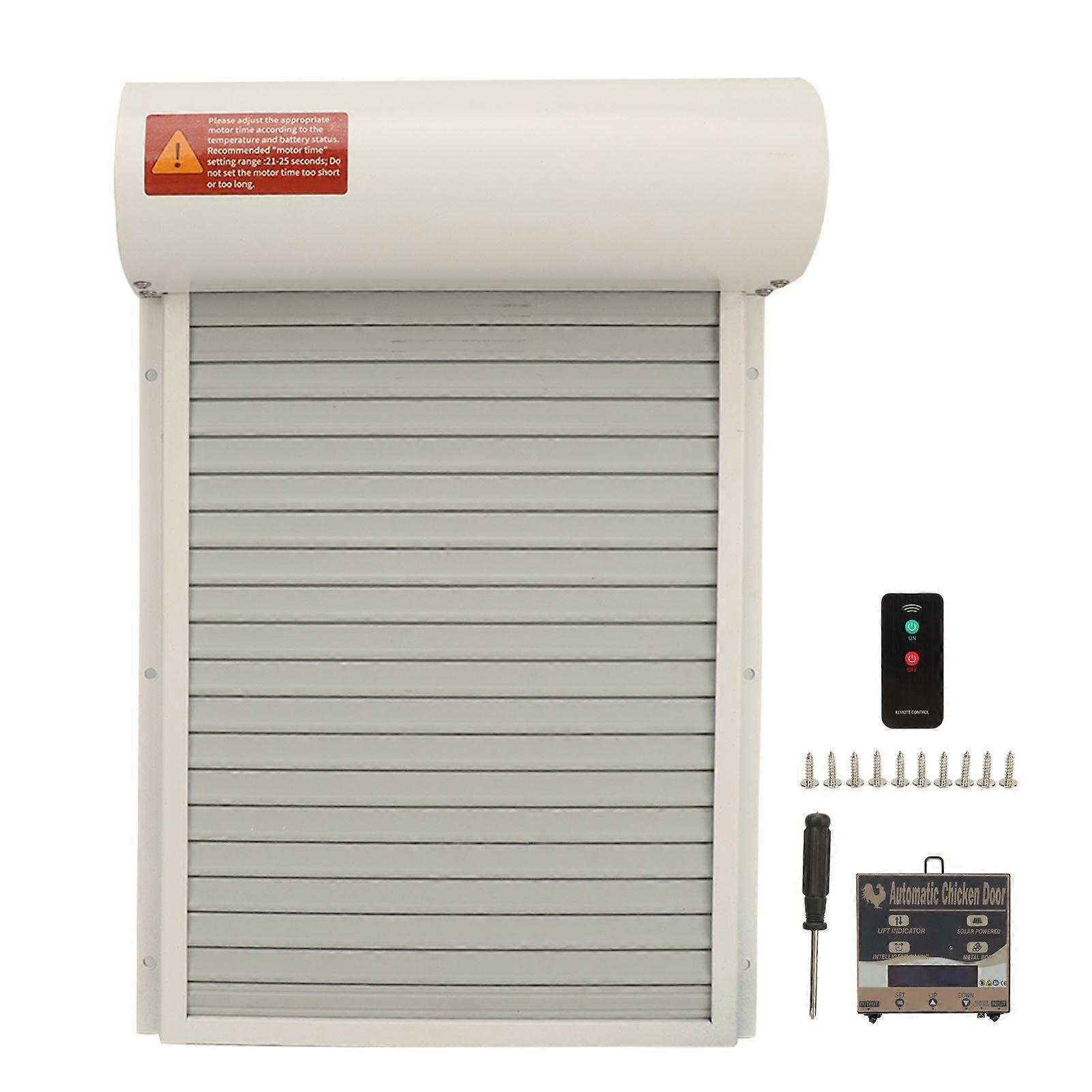 Automatic Chicken Coop Door Opener Battery Powered Timer Light Sensor Remote Control LED Display Manual Auto Chicken Door White