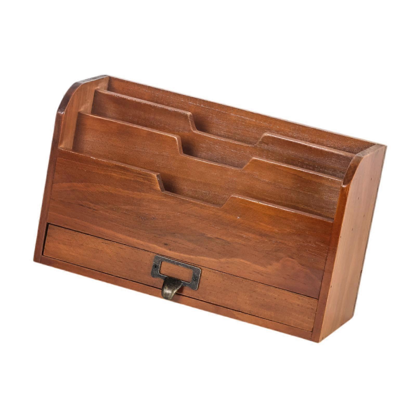 RetroStyle Wooden Desktop Drawer Desktop Organizer Multifunctional File Sorting Box Document Letter Holder for Books Documents Home Use, Brown