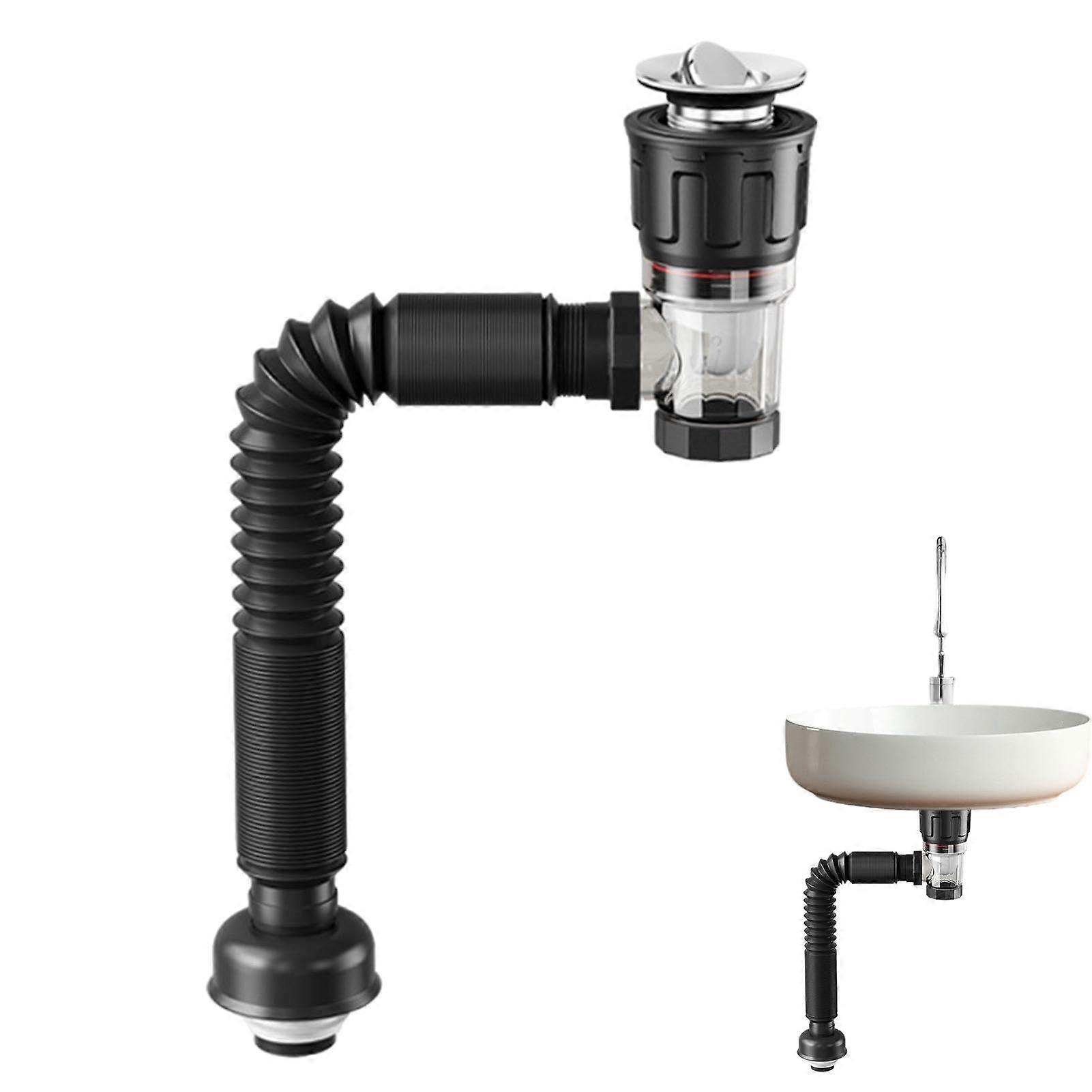 Flexible Drain Pipe - Odor-Resistant, Expandable, Adjustable For Bathroom Sink And Toilet, Seamless Connection, Black