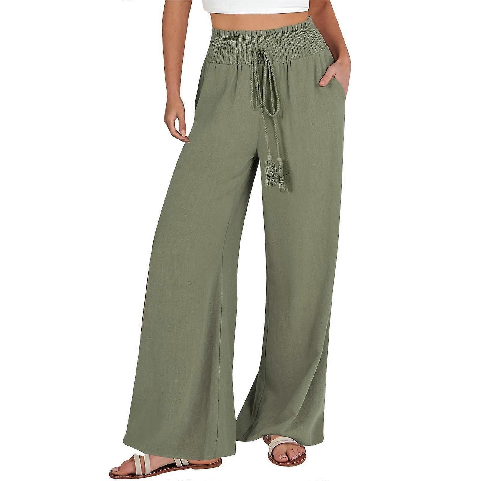 Oversized Summer Pants Women's Lightweight Waist Plus Size Palazzo Pants A01 Army Green L