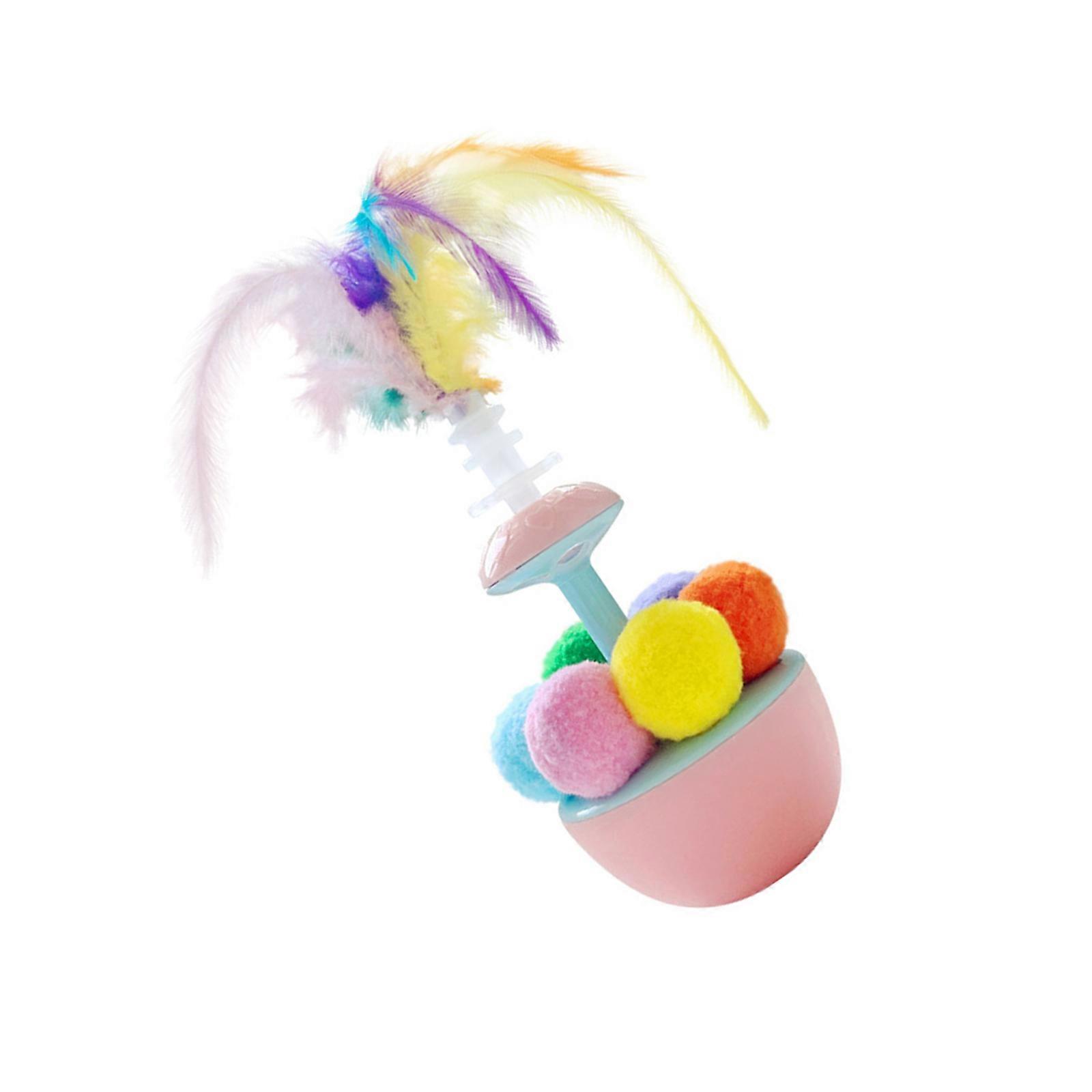 Cats Teaser Toy With Colorful Feathered Auto Righting Plastic Base Wobble For Active Kitten Indoor Hunting Simulation  Pink