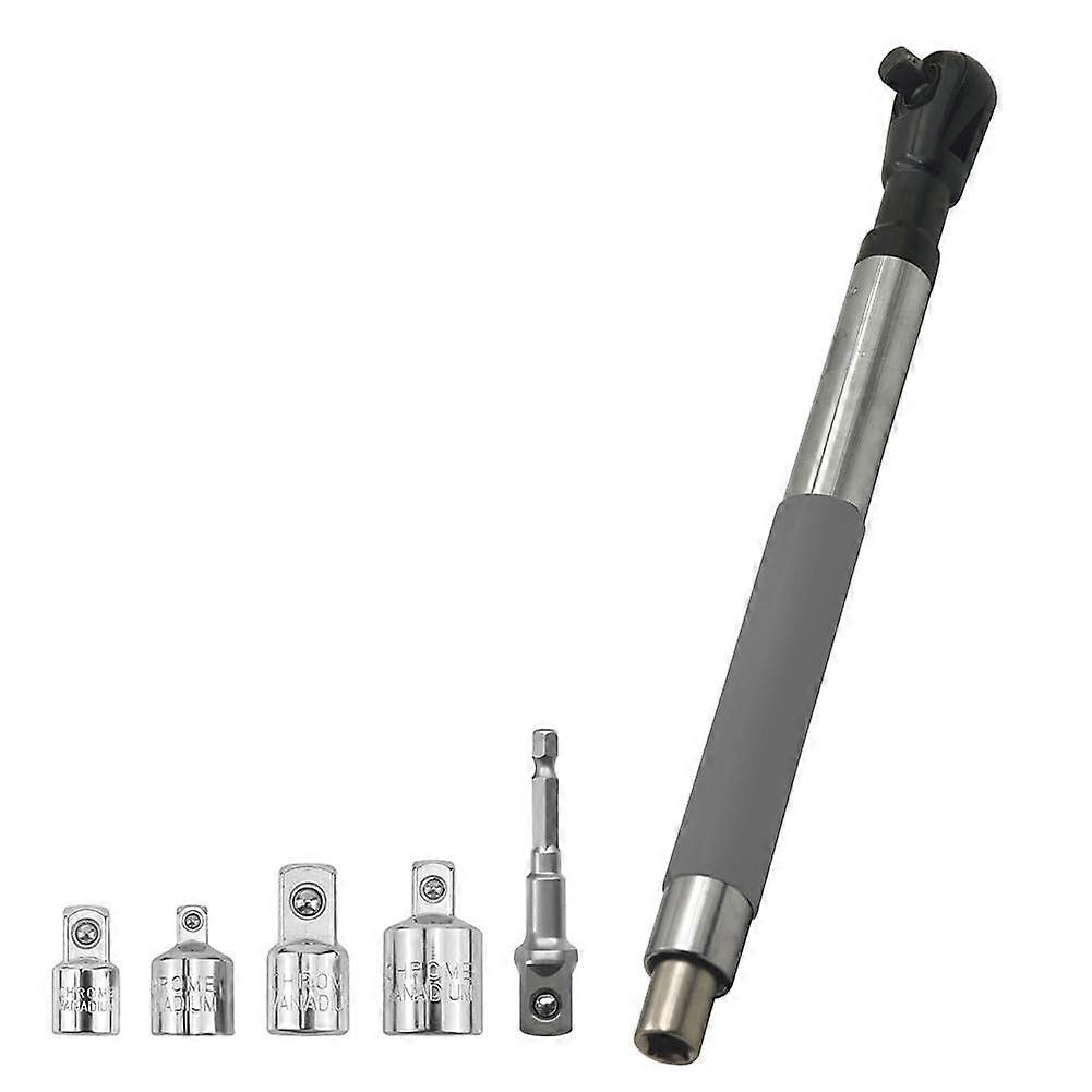 Electric ratchet wrench, offset extension, impact wrench, chain drive, compatible with 1.27 cm fasteners, 4 adapters, silver, 1pc5pcs