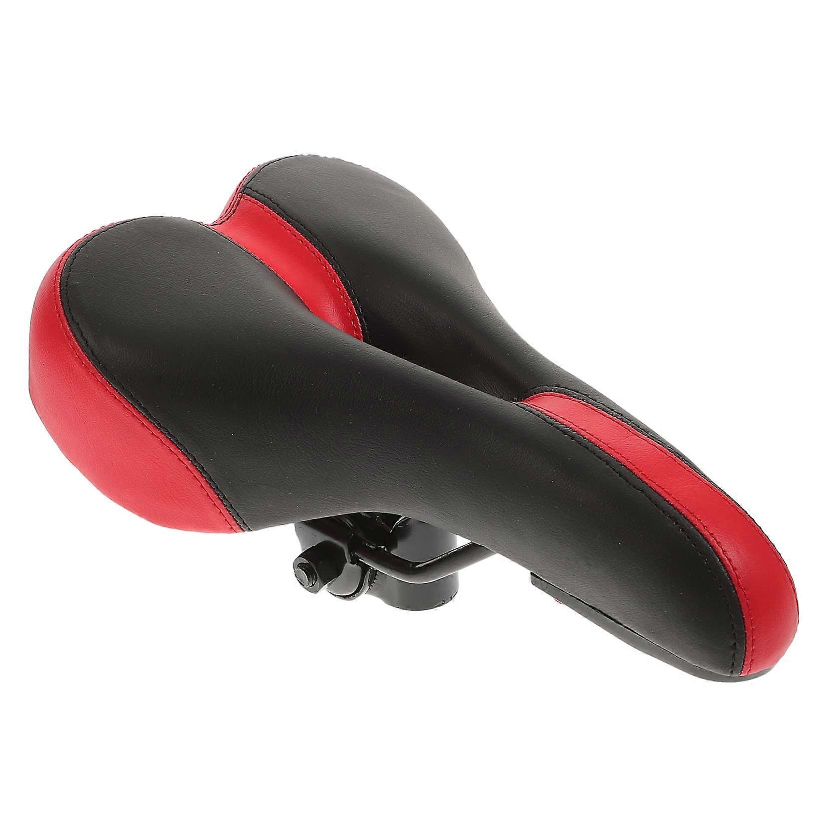 Breathable Comfortable Red Ergonomic Leather Bicycle Saddle for Mountain Bikes and Road Cycling