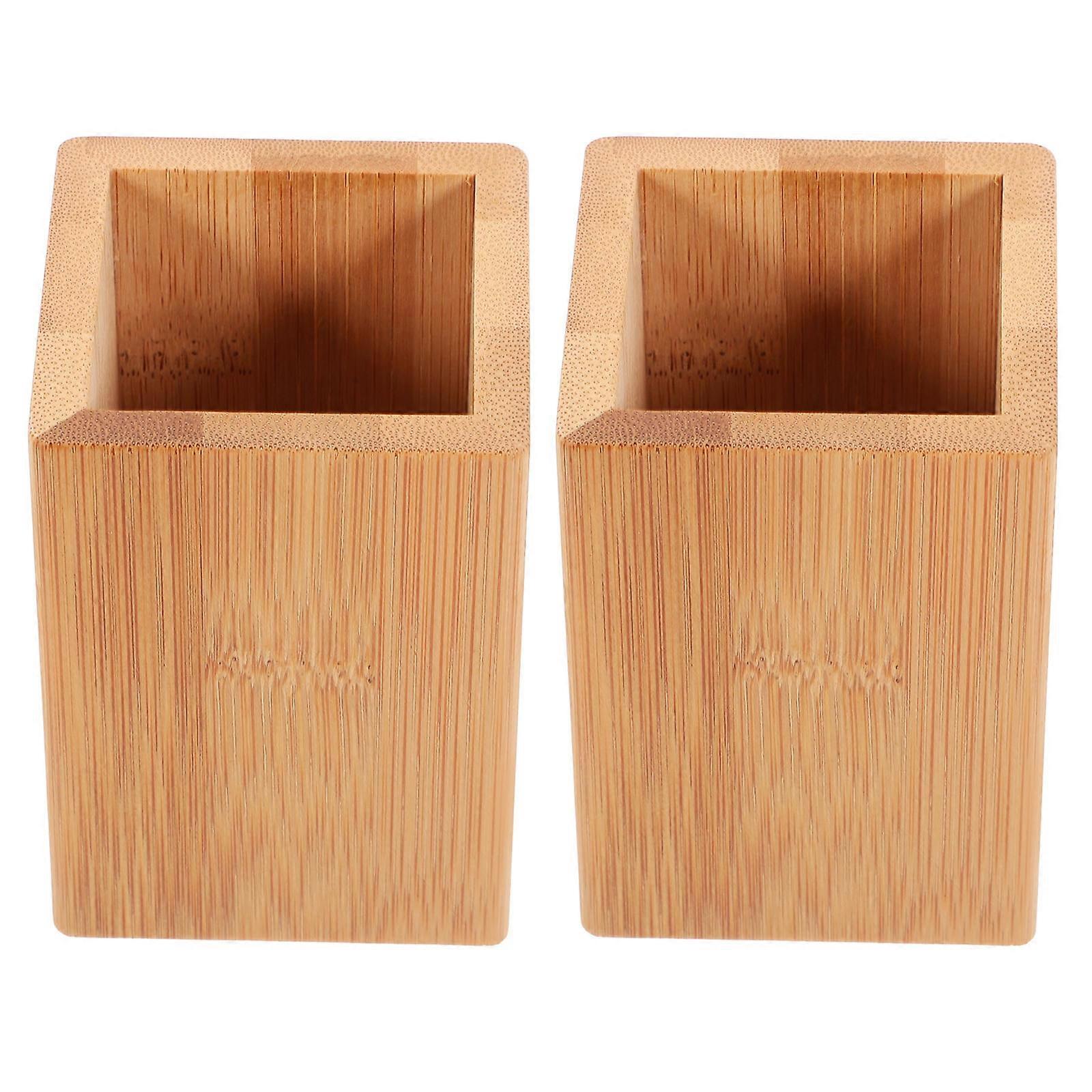 Bamboo Pen Holder for Tabletop Simple and Classic Style MultiColored 2pcs 6.3 Inches