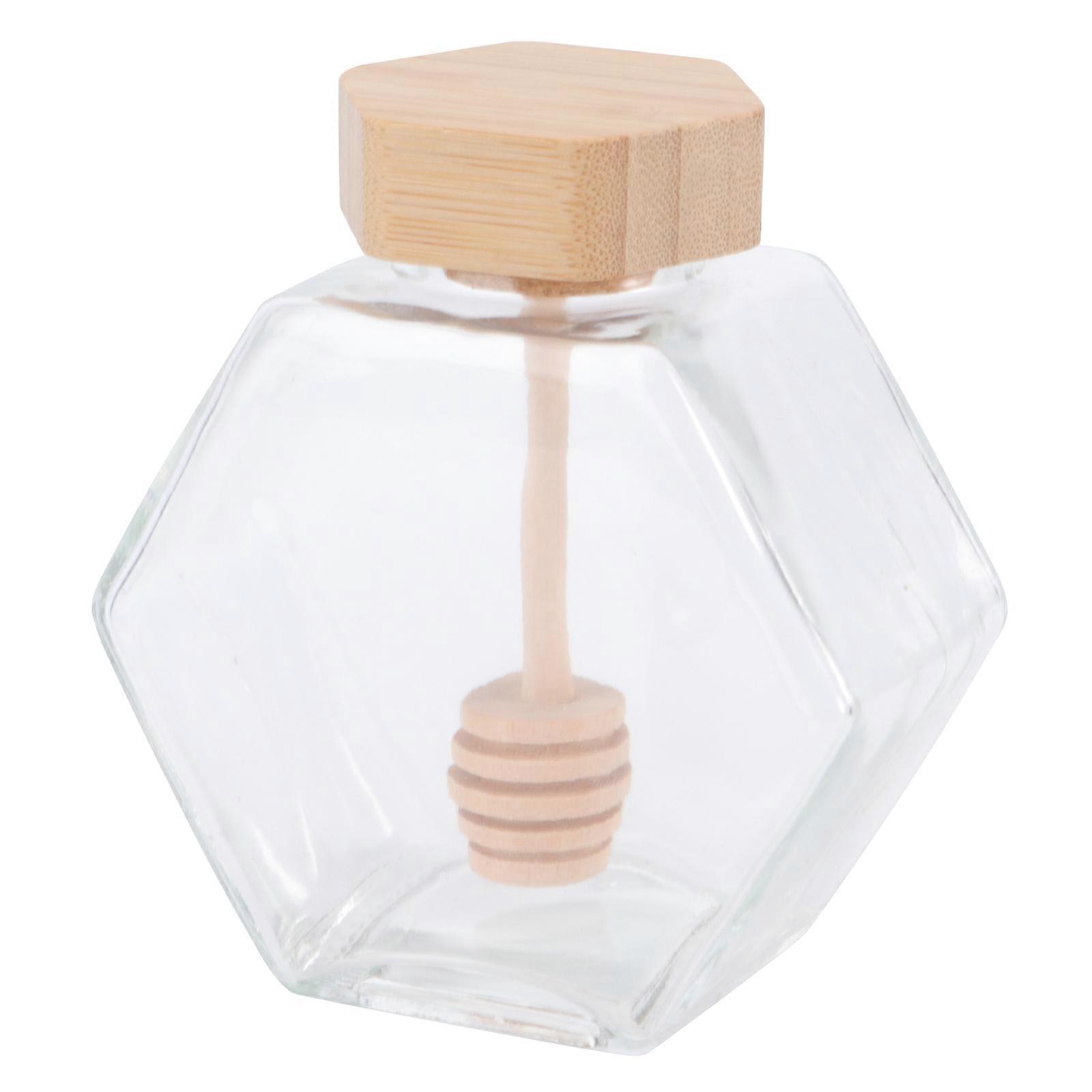 Honey Containers Dippers Sealing Glass Honey Pot Clear For Home Kitchen Use 220ml Hexagonal 1Pack