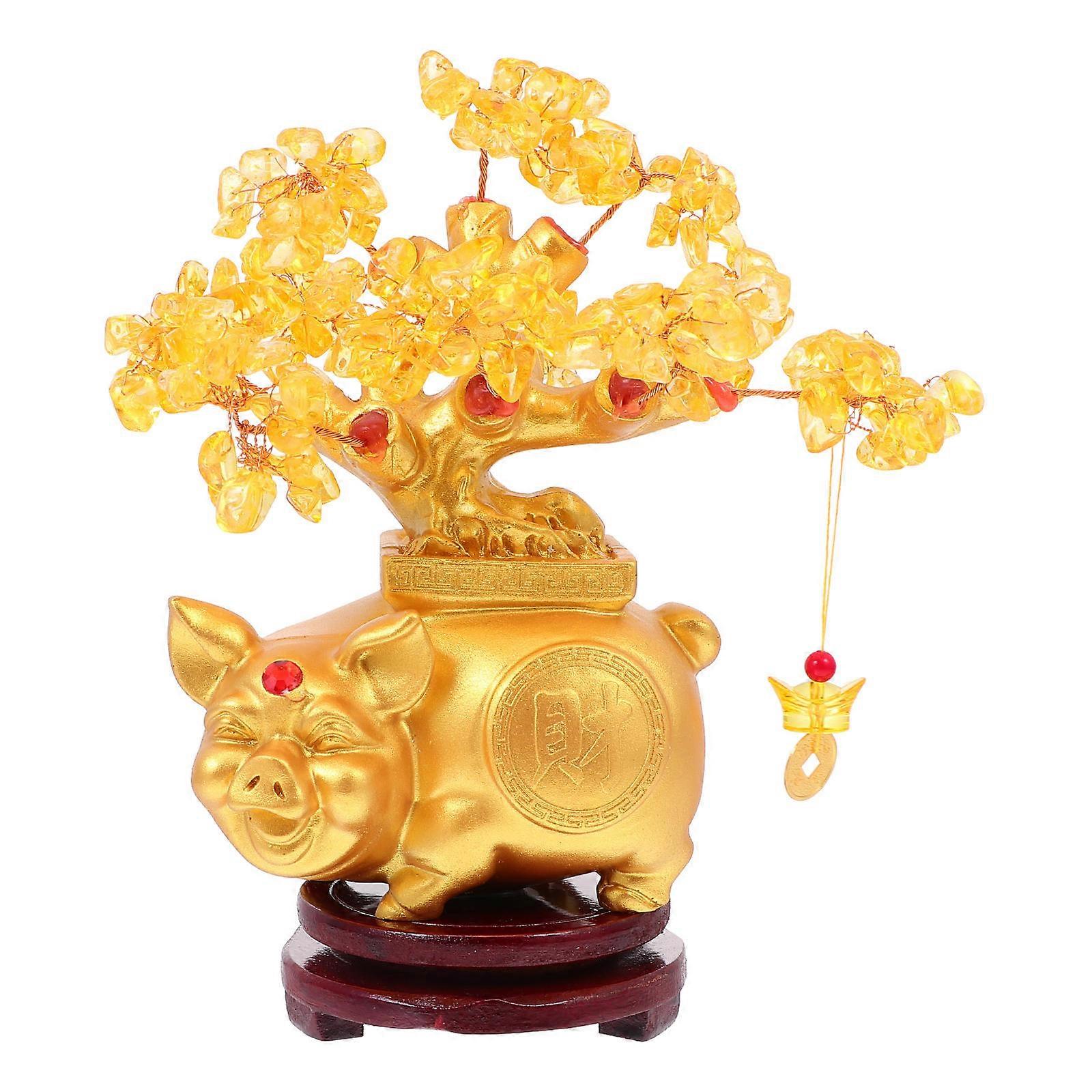 Wealth Attracting Figurines Crystal Bonsai Tree Office Decoration Resin Material Tree Shape 19x10cm 1Pack