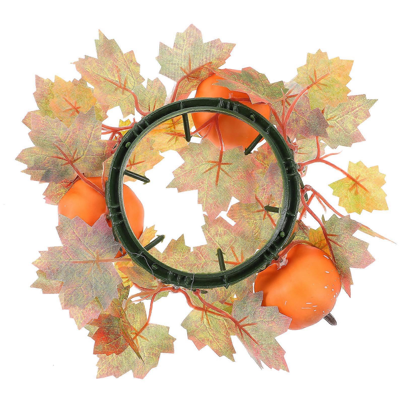 Artificial Maple Leaves Candle Ring Circular Decorative Thanksgiving Day Party Decoration Multi 25CM 1Pack