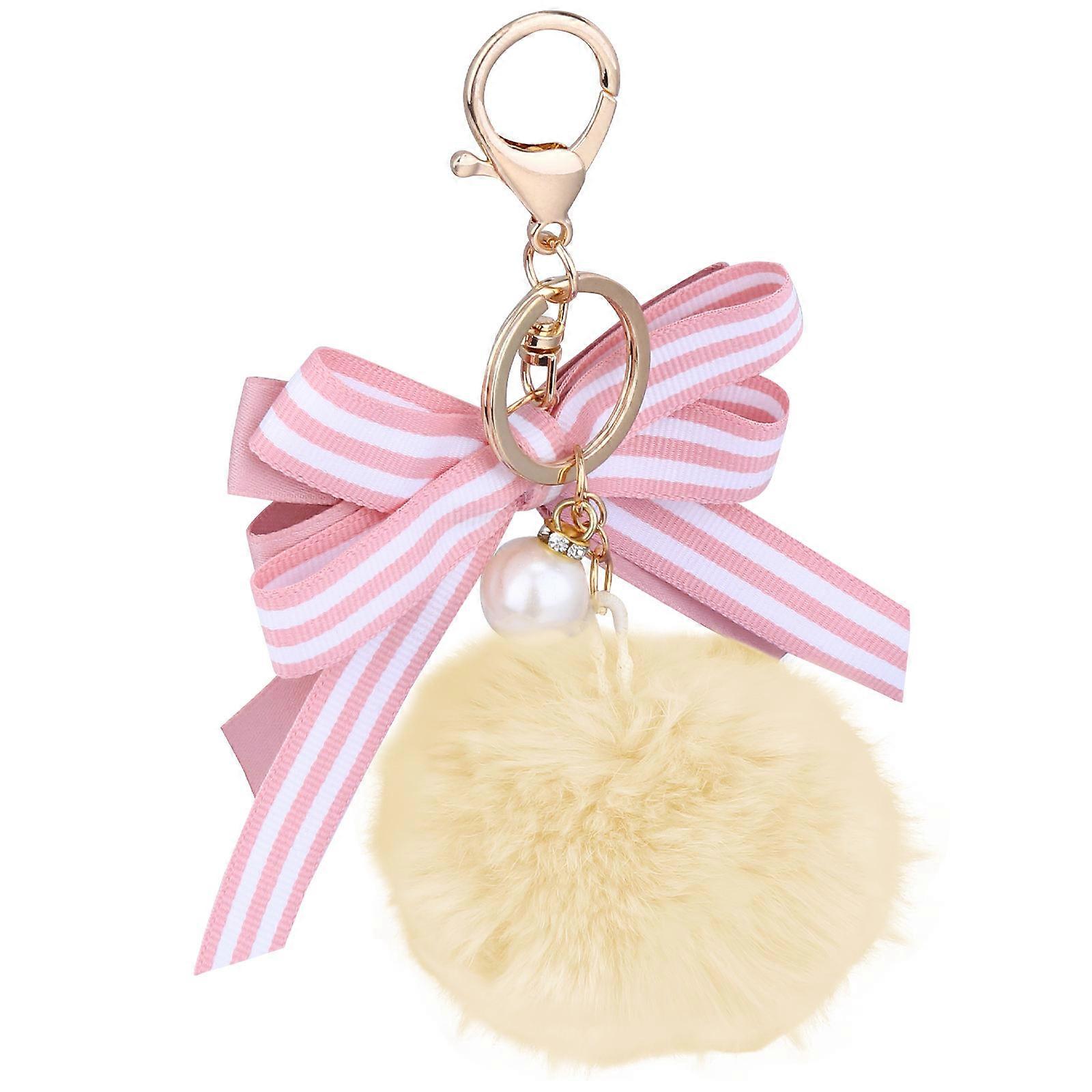 Creative Key Ring with Fuzzy Ball Bow Design for Decor Grey Plush Cloth Alloy 1Pc