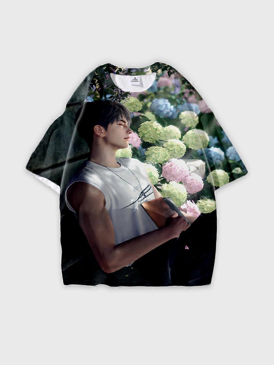 T-shirt round neck Role Pattern loose short sleeve E461