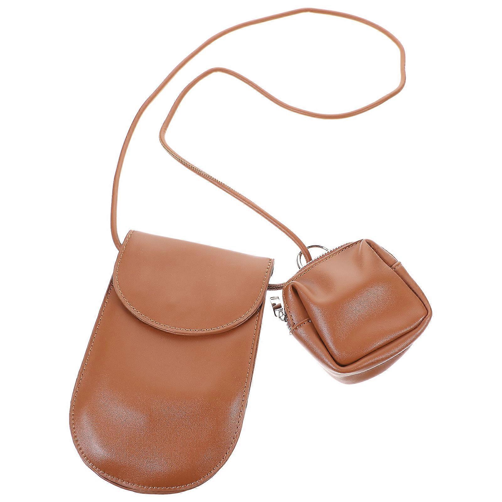 Compact PU Crossbody Bag for Women – Adjustable Strap, Cellphone & Coin Purse Compartments, Brown Casual Handbag for Daily Essentials