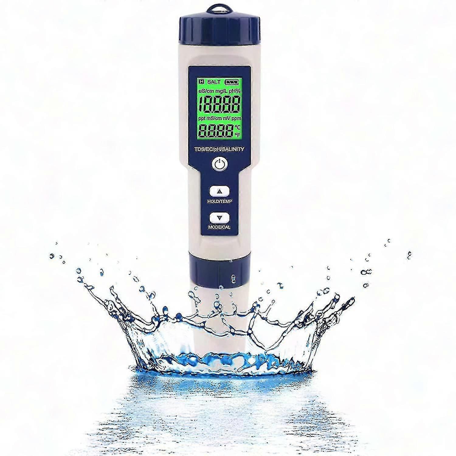 5-in-1 Water Quality Tester: pH, TDS, EC, Salinity & Temperature Meter - Fast & Accurate