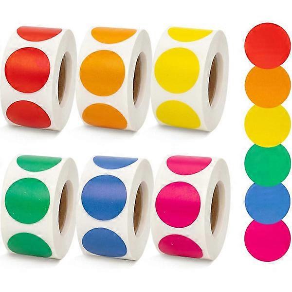 3000 pcs 25 mm Color Coding Labels Stickers Circle Colored Dot Labels Includes 6 Rolls, 500 pieces per roll