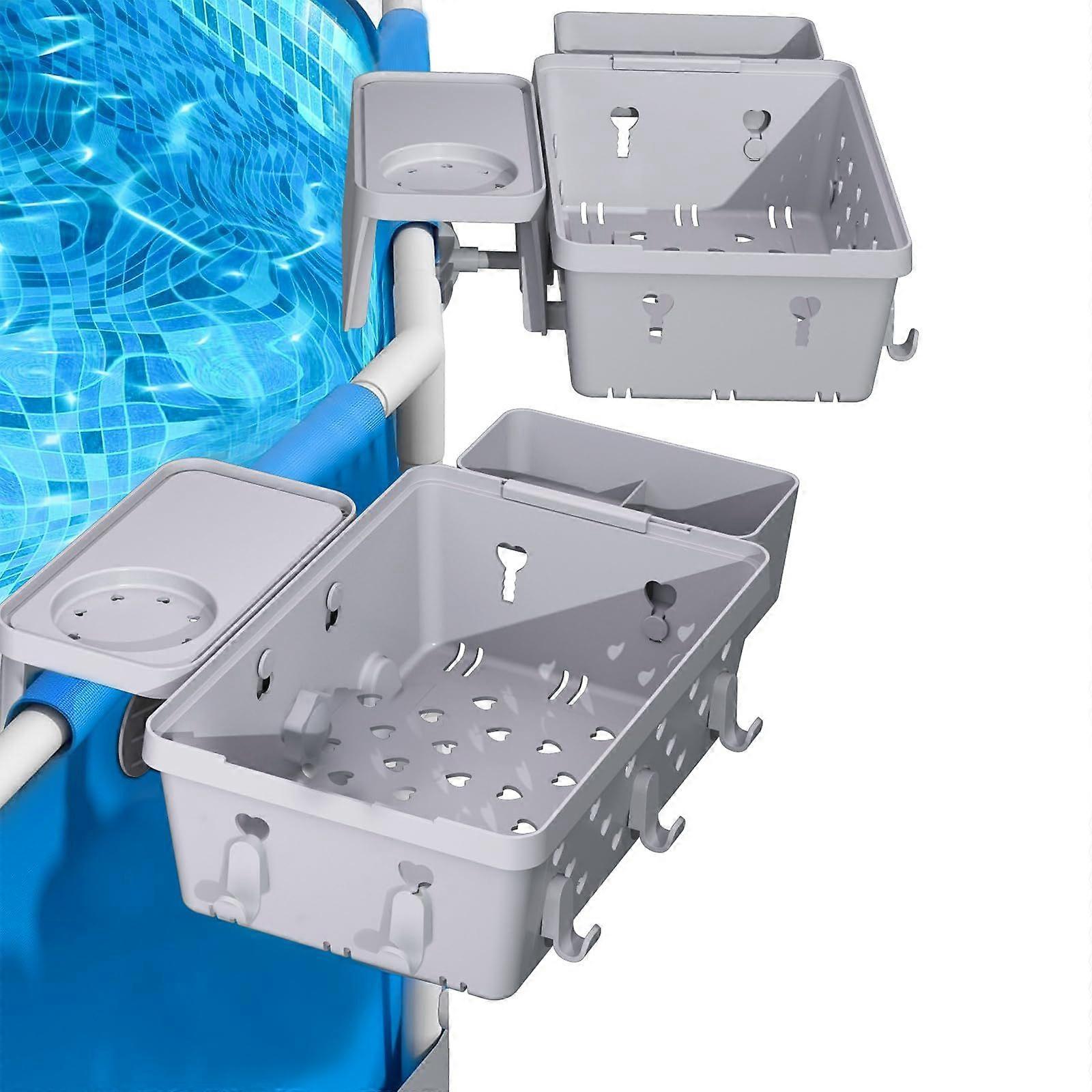 2er-Pack oberirdischer Poolkorb mit Poolbecherhaltern - XL Poolside Aufbewahrungskorb für Getränke und Ausrüstung, passend für 3" Schienen, Bestway Pool Zubehör kompatibel