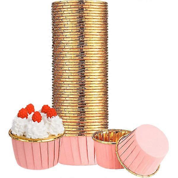 50PCS 铝箔金属纸杯蛋糕衬里粉色烤杯