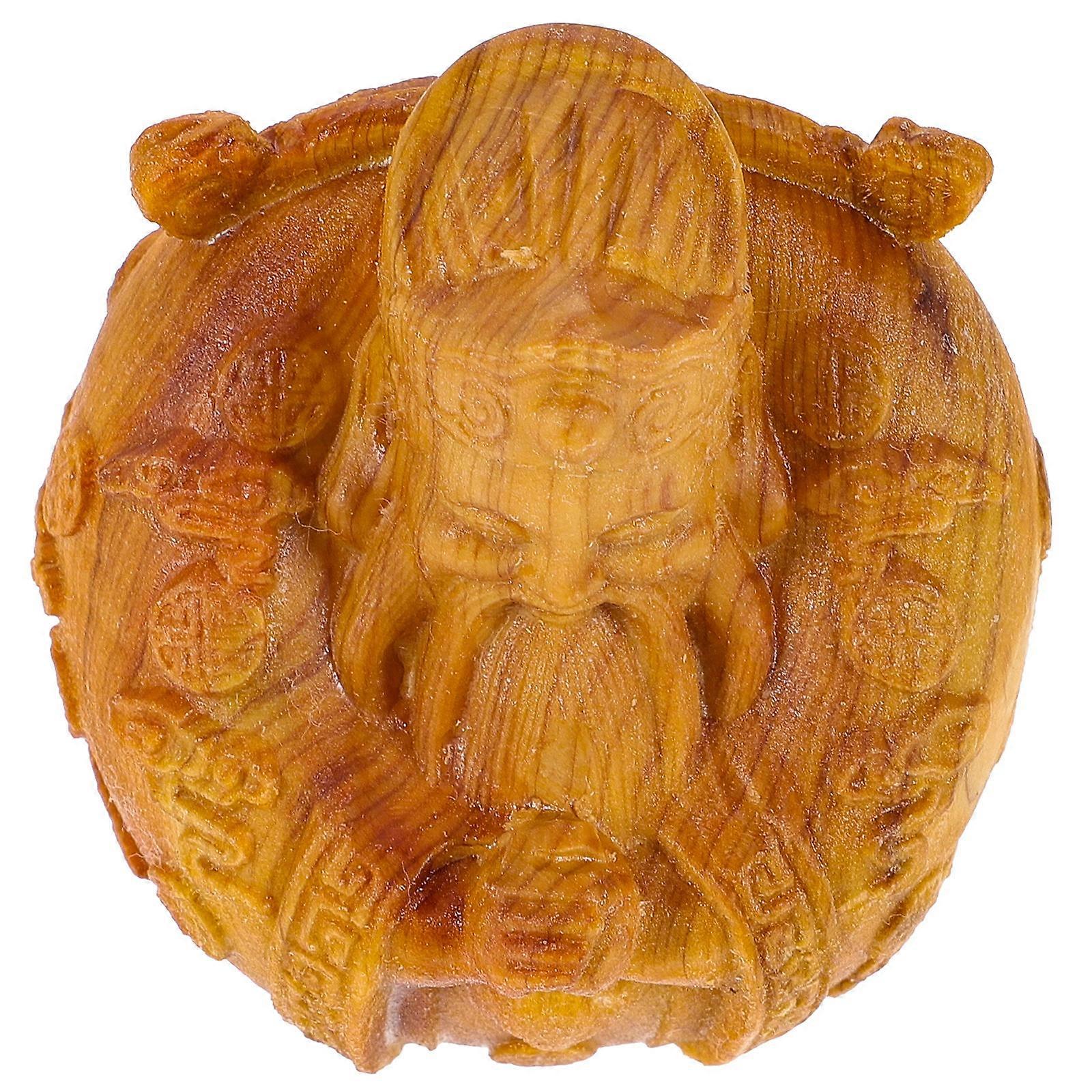 Wealth Deity Ornament Wooden God of Wealth Craft Home Decor Cypress Wood 5x5x4.8cm Statue 1Pack