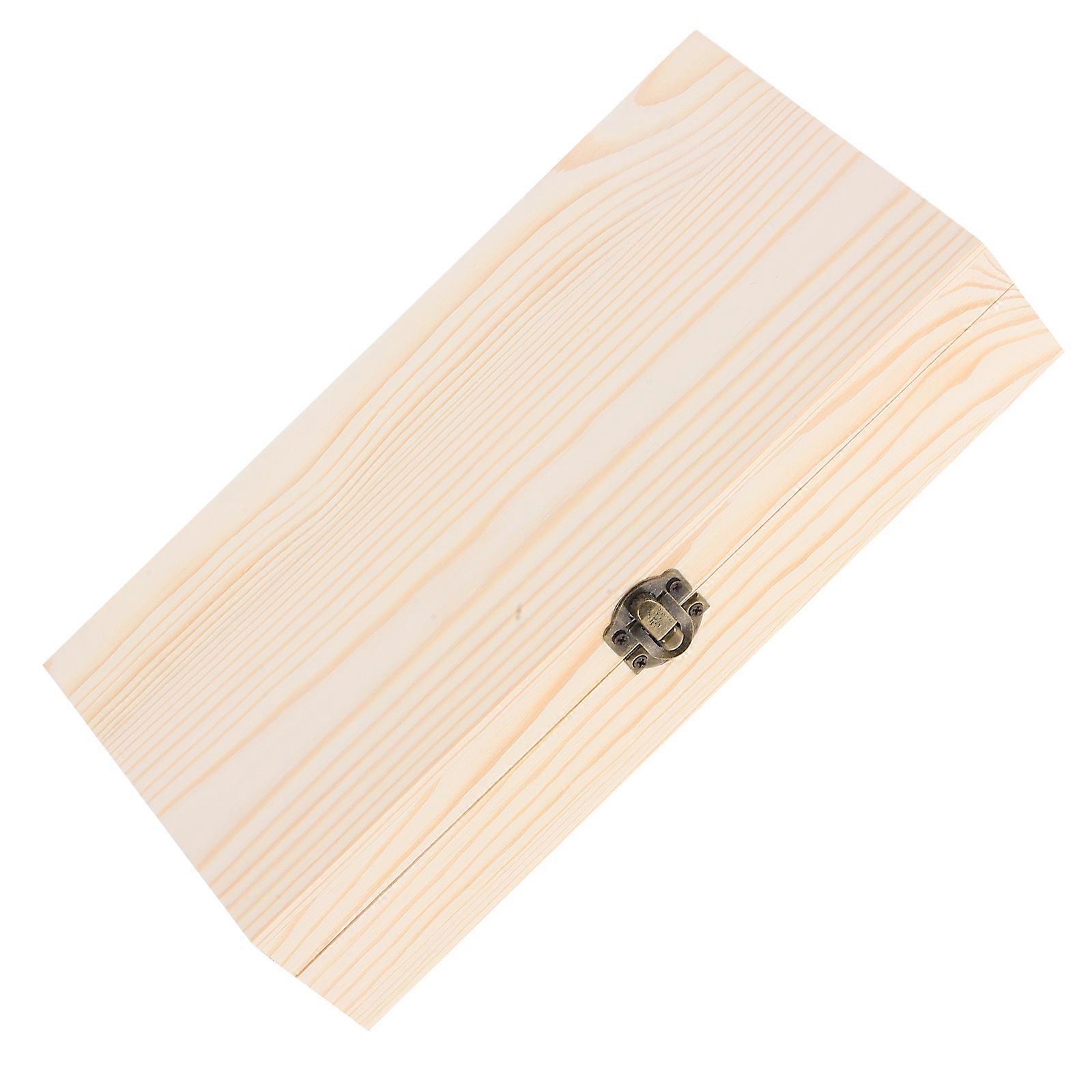 Beige Wooden Storage Box with Hinged Lid for Organizing Recipe Cards Jewelry and Keepsakes 10 x 6 x 4 inches