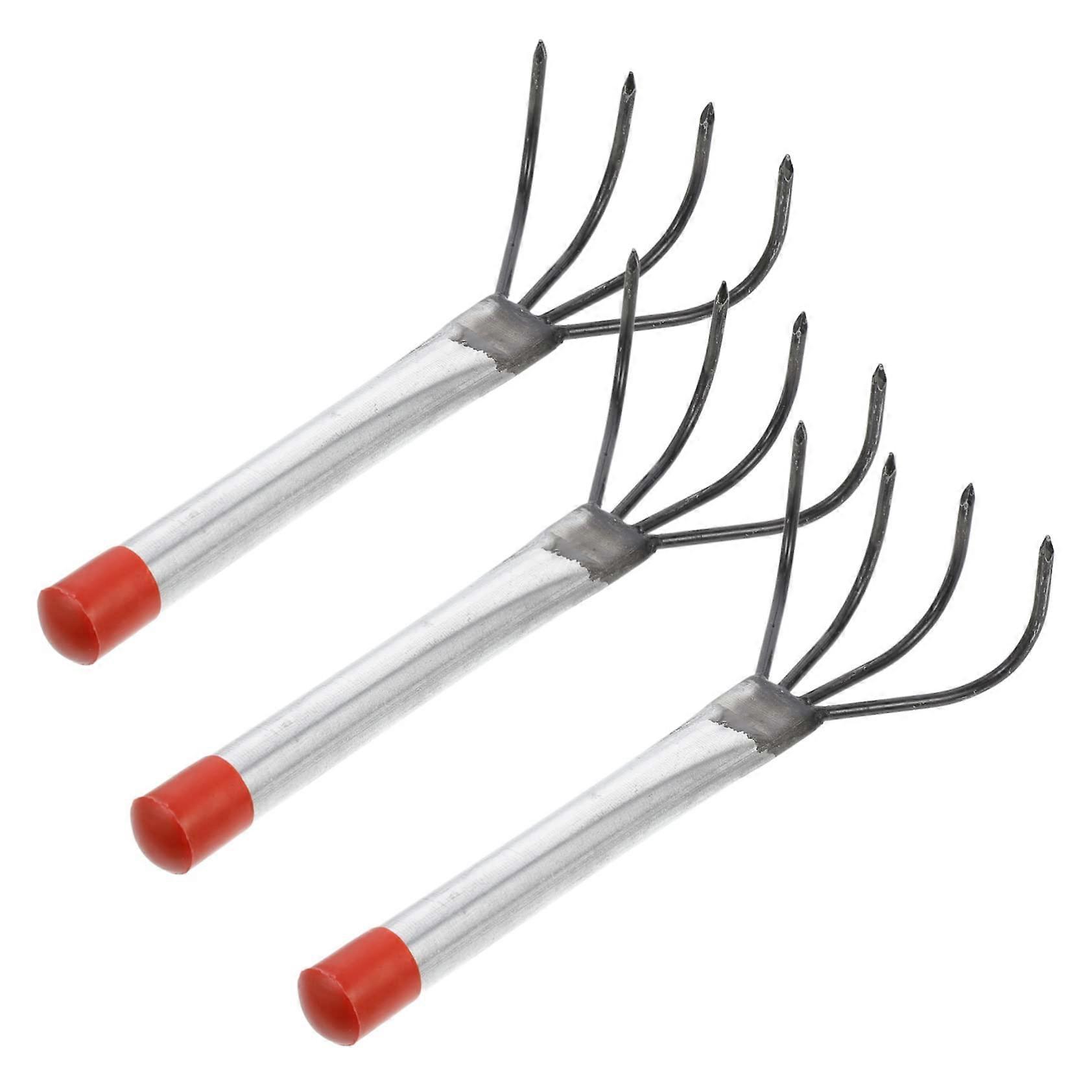 3 pieces of sturdy garden rake with four teeth, steel rake for digging and shoveling shellfish, suitable for gardening and beach activities.