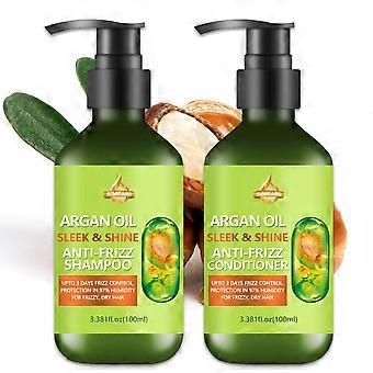 Argan Oil Sleek & Shine Shampoo, Conditioner + Leave-In Conditioner Set for Frizzy, Dry Hair, Plant Keratin + Argan Oil for All Hair Types