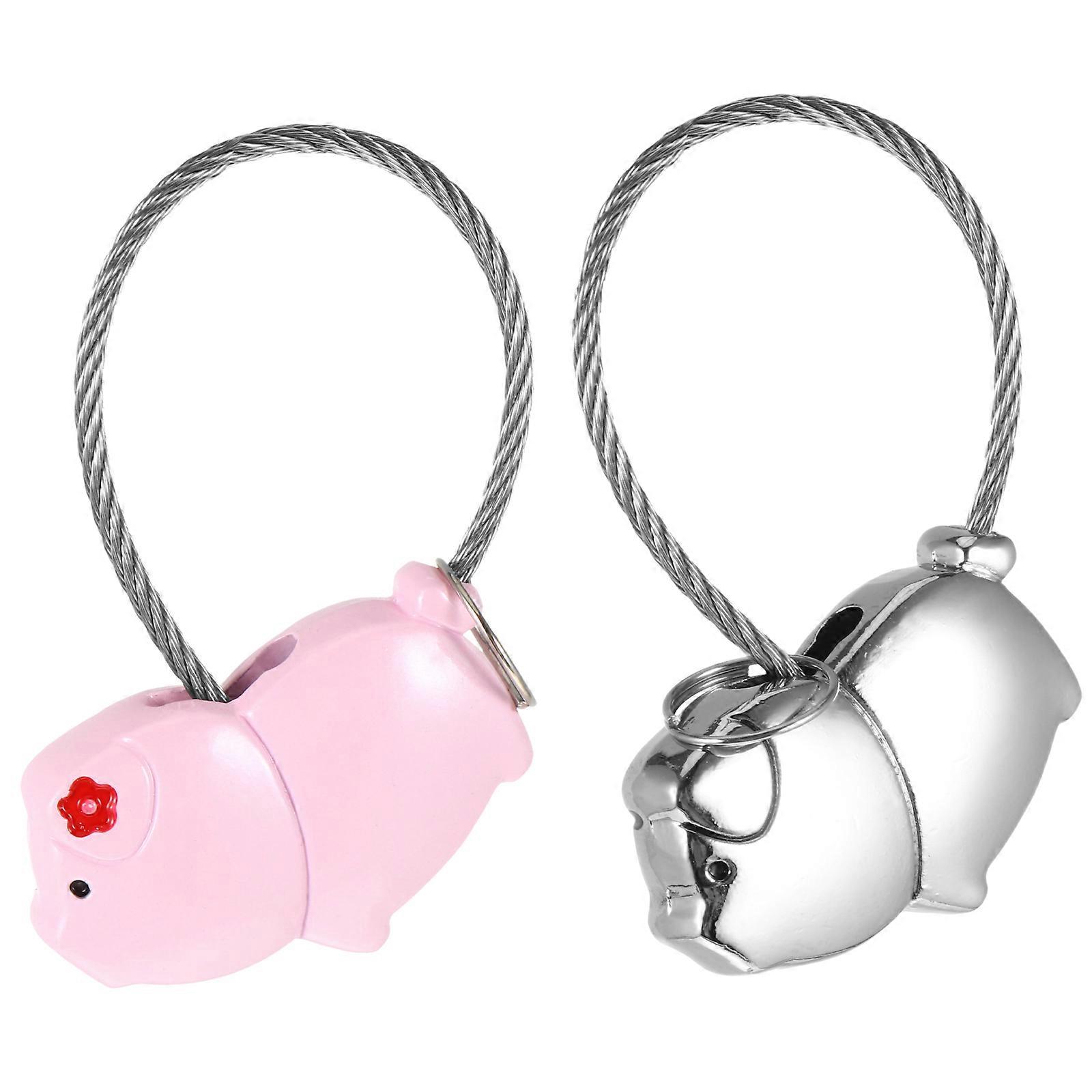 Valentine's Day Key Rings with Creative Piggy Pendant 2pcs Key Chains in Assorted Color Zinc Alloy