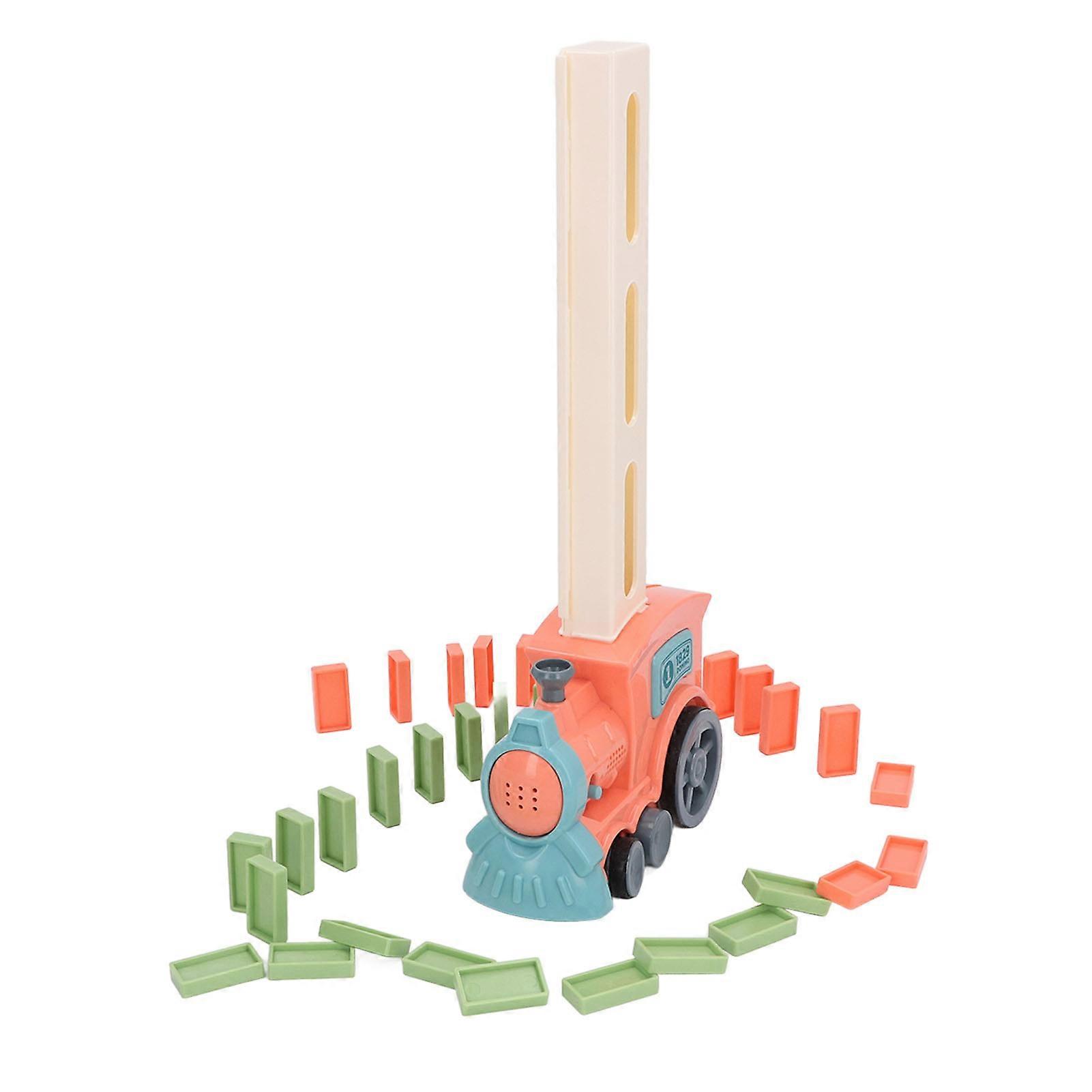 Domino Train Toy Sound Light Improve Creativity Automatic Dominoes Stacking Game for Children Pink