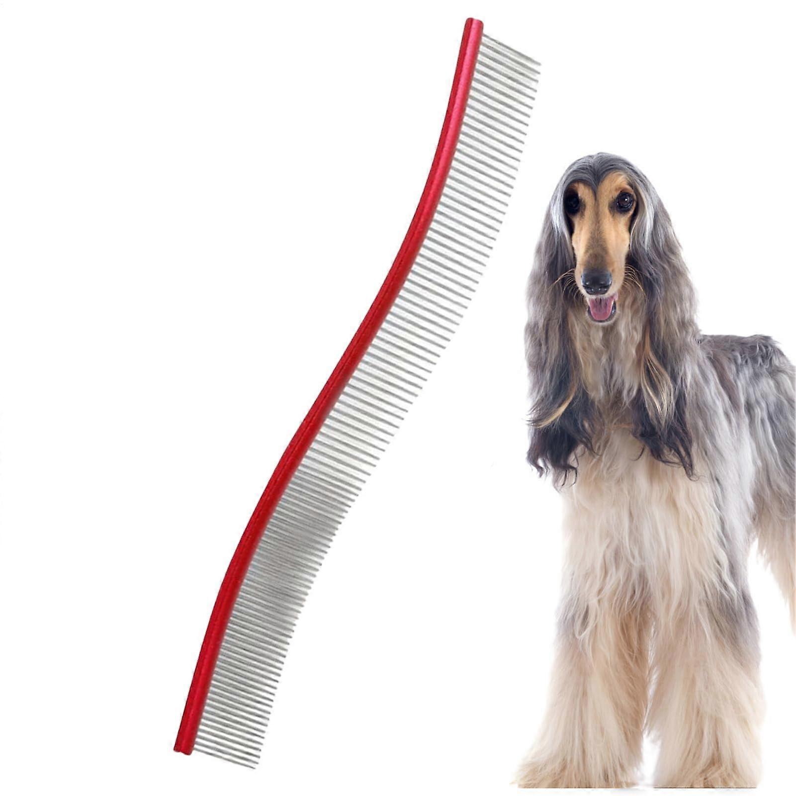 Pet Brush - Fine Tooth Comb for Dogs, Stainless Steel Dematting Tool for Long, Short, and Curly Coats in Red