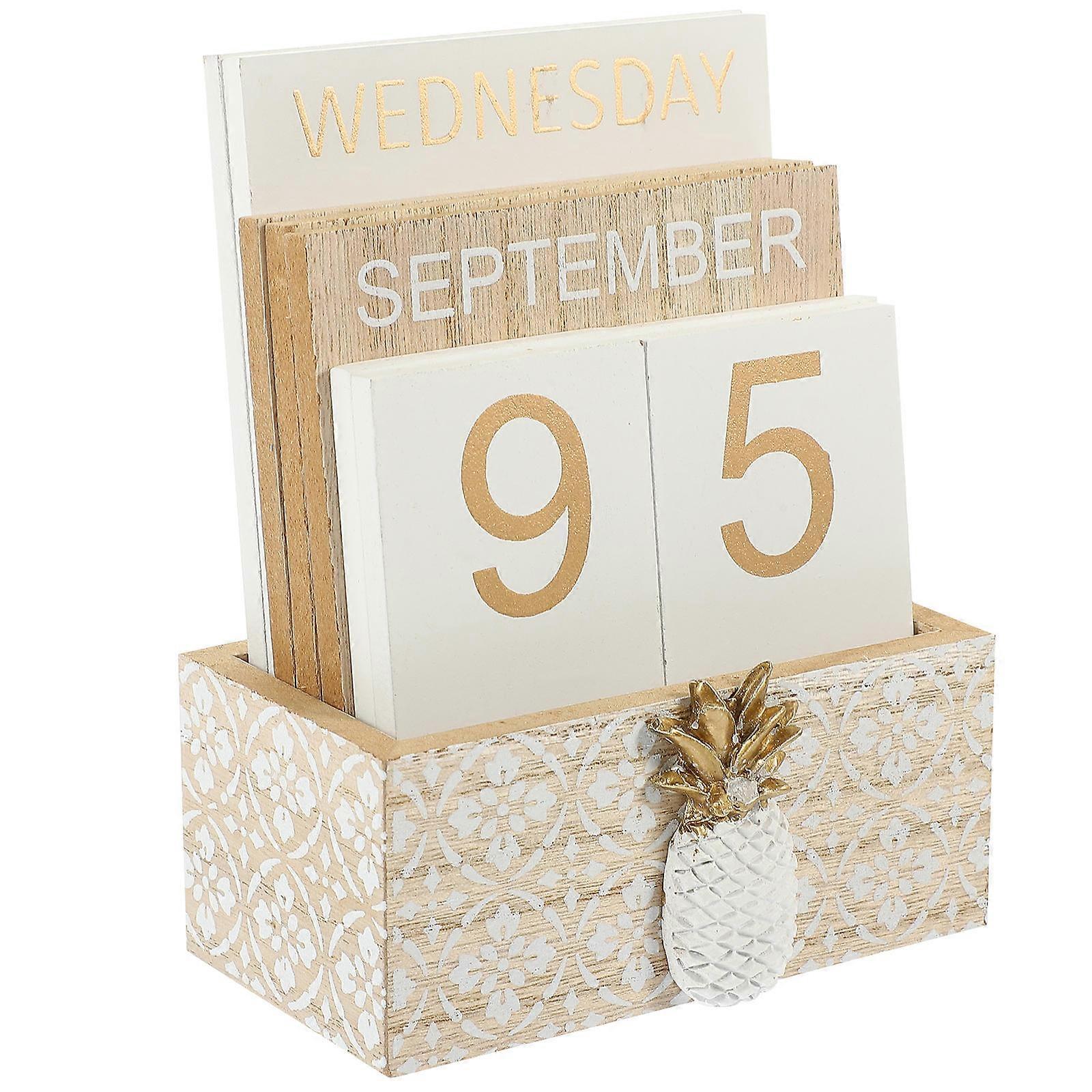 Vintage Wooden Block Calendar – Perpetual Date Display for Home Office & Desk Decor – Compact & Easy to Change Day Month Display – Chic Desktop