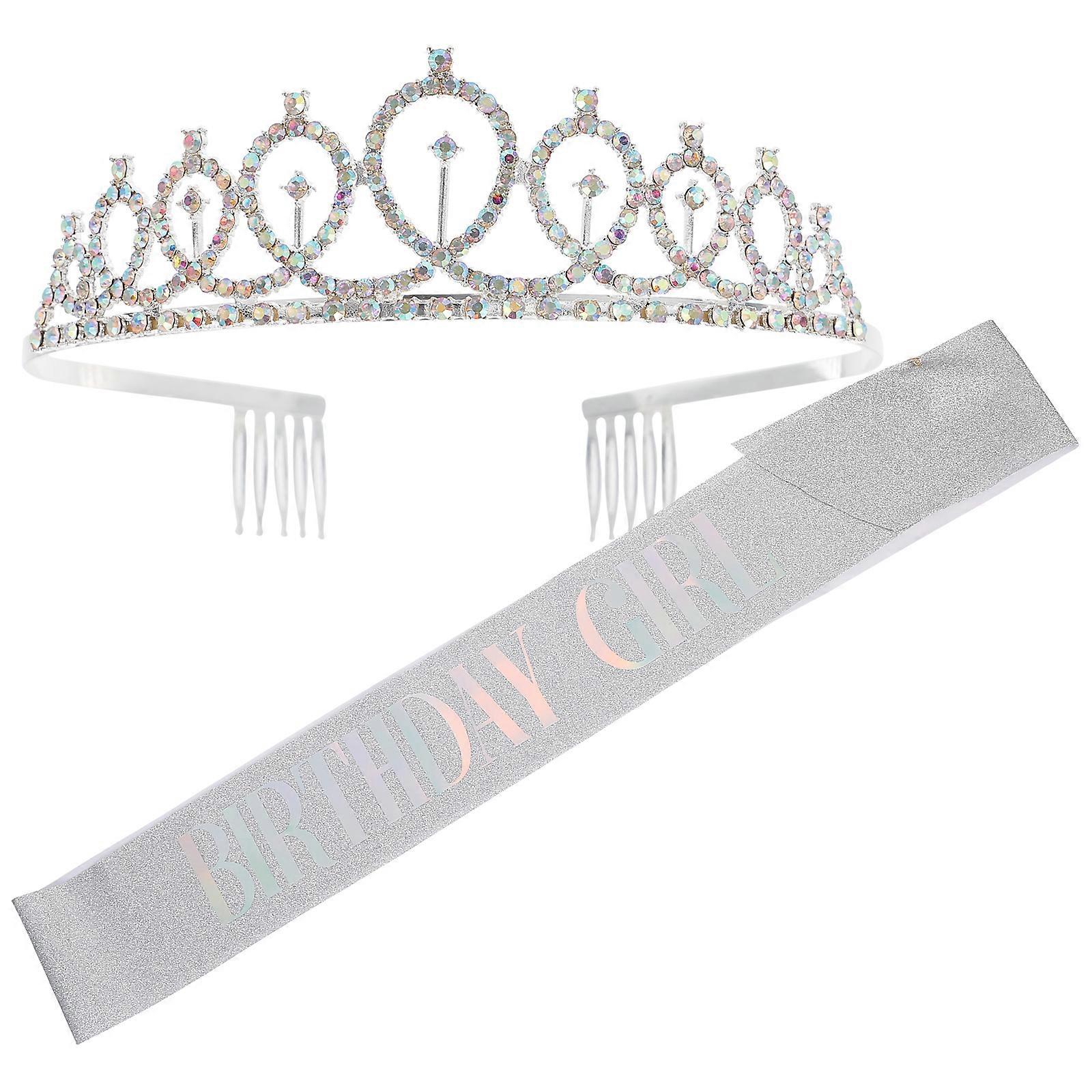 Prom Crown Sashes Set Birthday Party Crown Set Girls Elegant Design Assorted Decor 1 Set