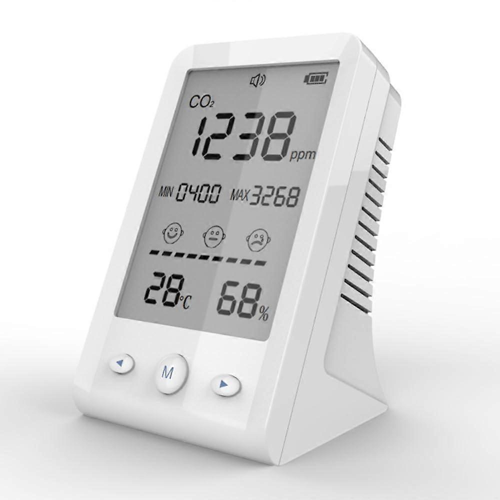 Gas Melder CO2 Infrared NDIR Sensor, Air Quality Detector, Carbon Dioxide Temperature and Humidity Monitor White