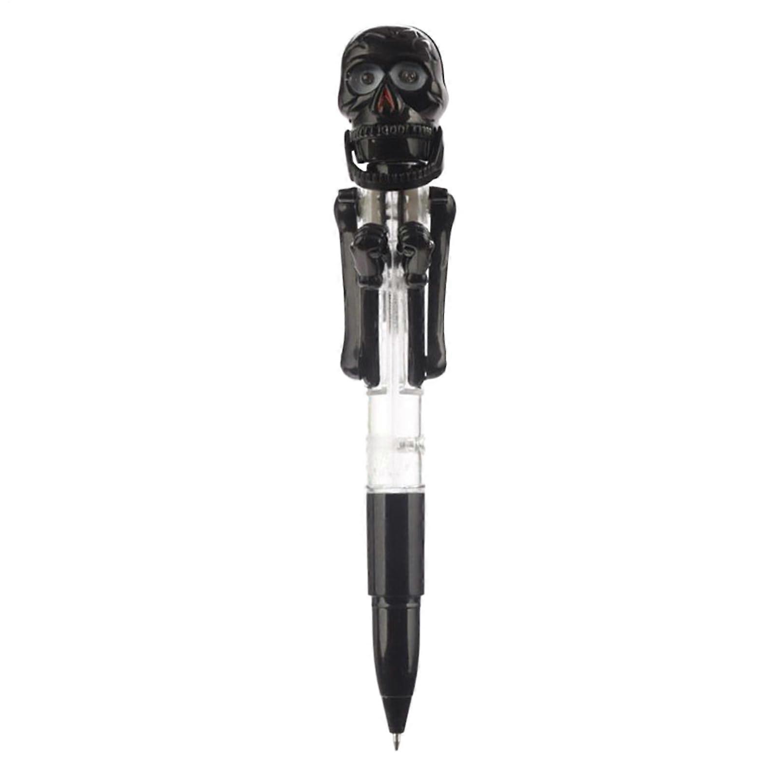 Halloween Skeleton Pen Skull Design LED Light Smooth Writer Ballpoint Pen
