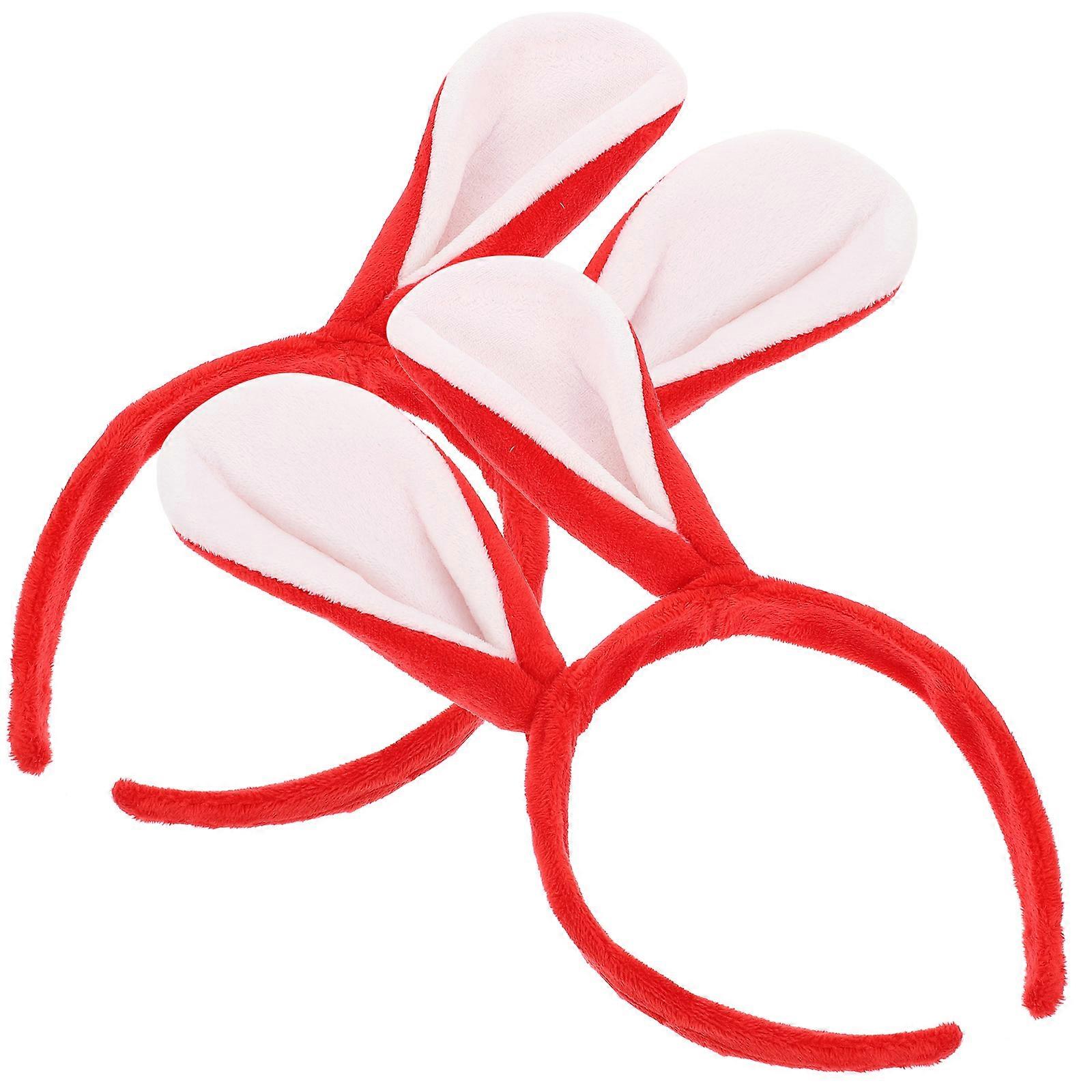 Rabbit Ear Hairband for Stage Performance Fabric Red with Photo Prop 2Pcs