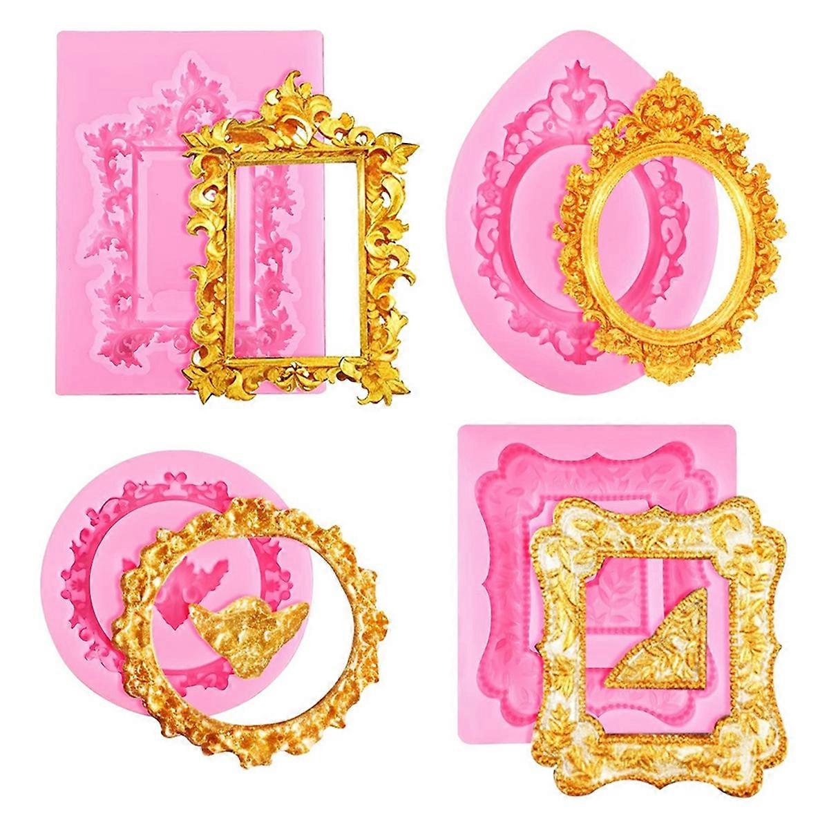 4 Pcs Photo Frame Silicone Molds, Baroque Style Air Dry Clay Molds, Mini Frame Molds Siliconee for C