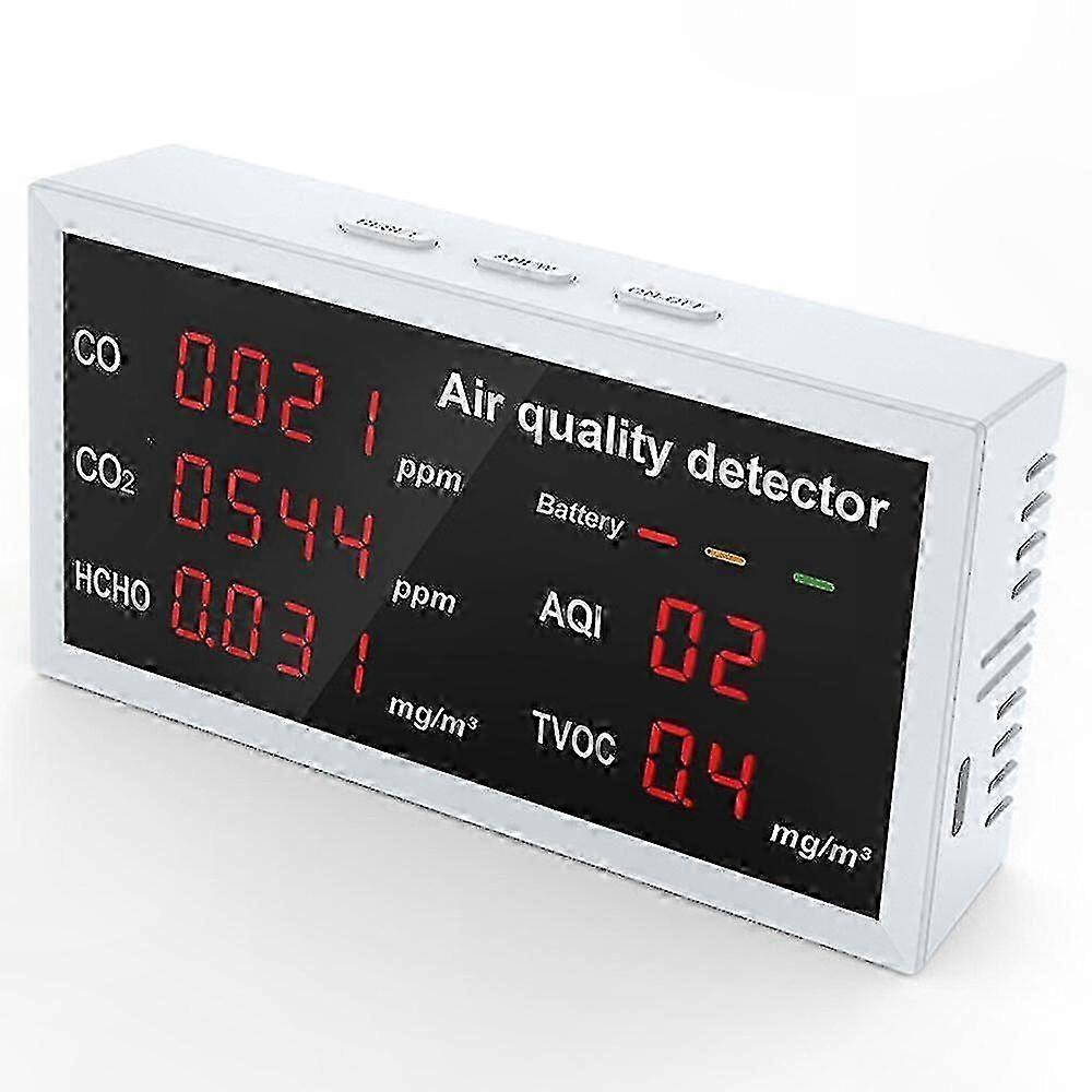 Indoor & Outdoor Air Quality Meter for CO2, CO, HCHO, TVOC, and AQI Detection - Digital Gas Monitoring Device